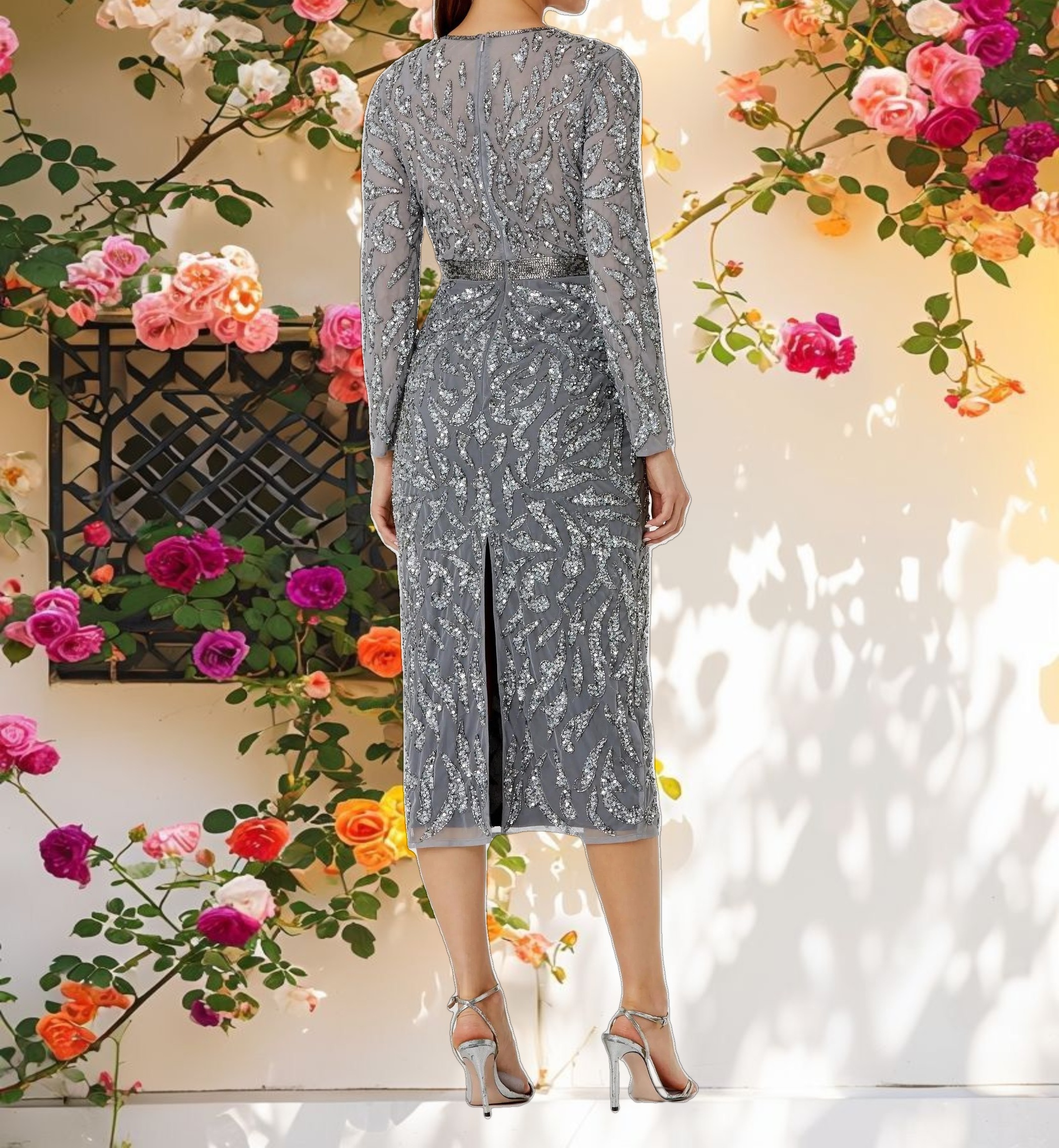 Silver Decorated Sheath Dress