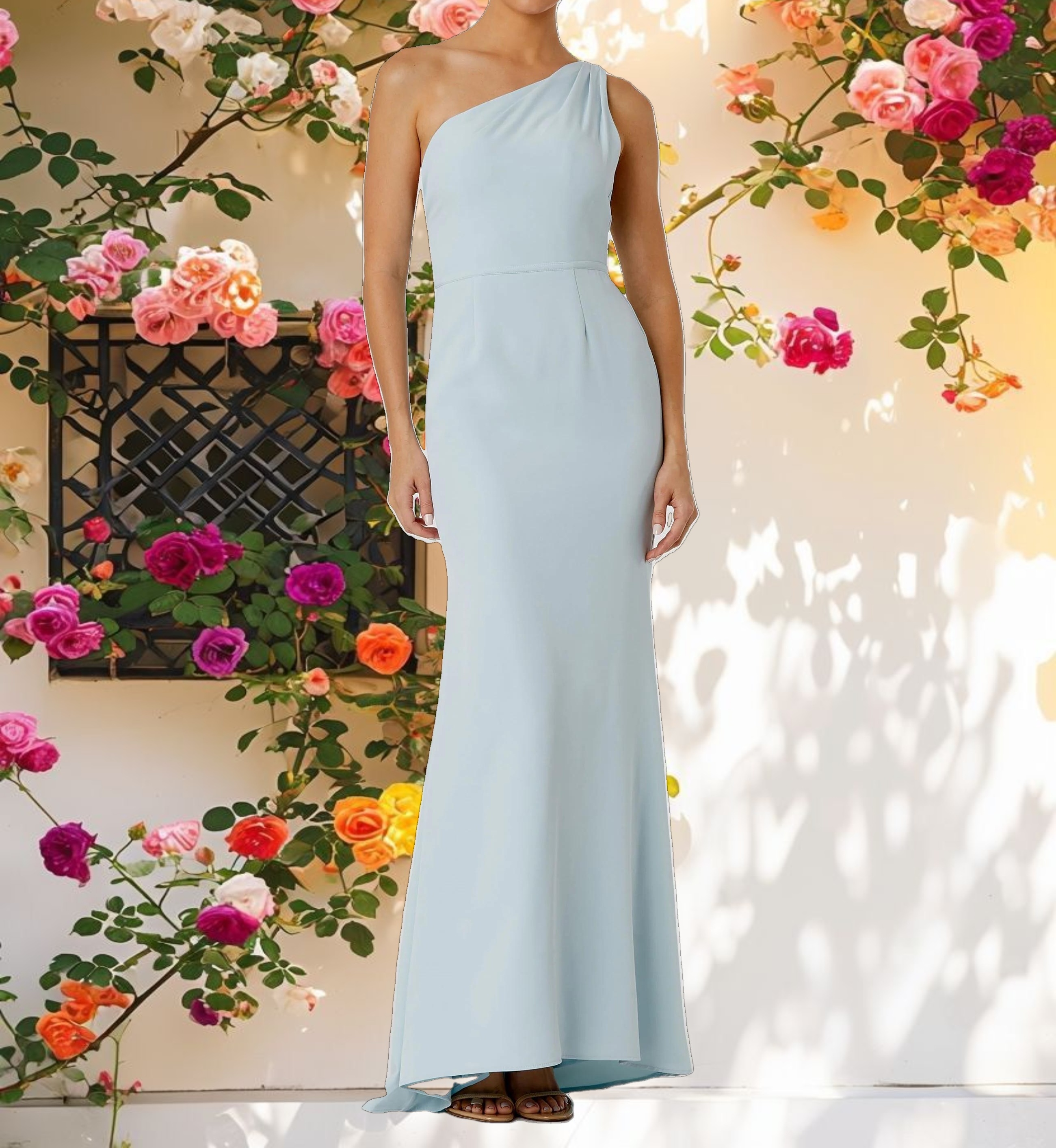 Blue One Shoulder Jersey Mermaid Gown