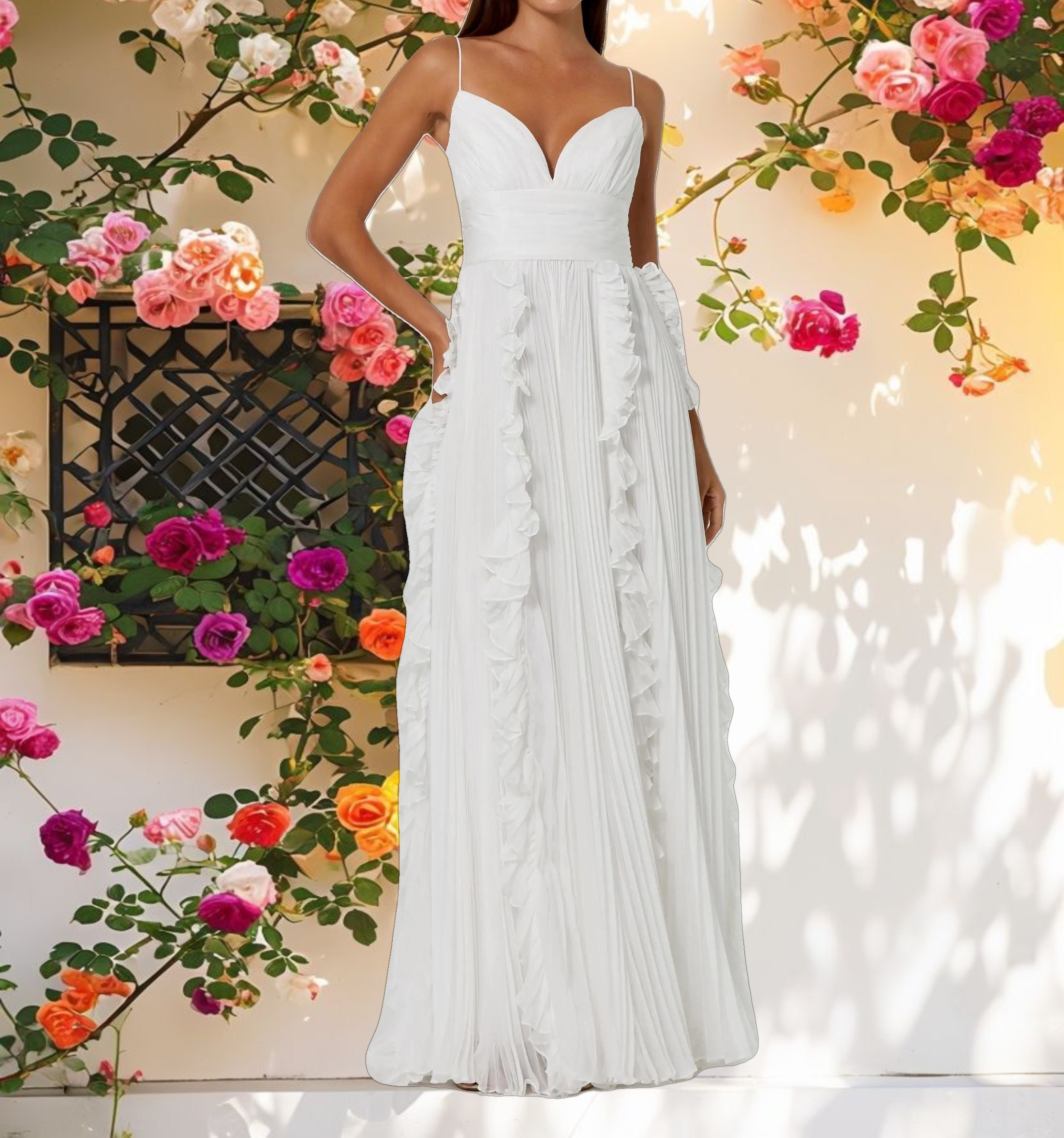 White Flowy Sleeveless Gown