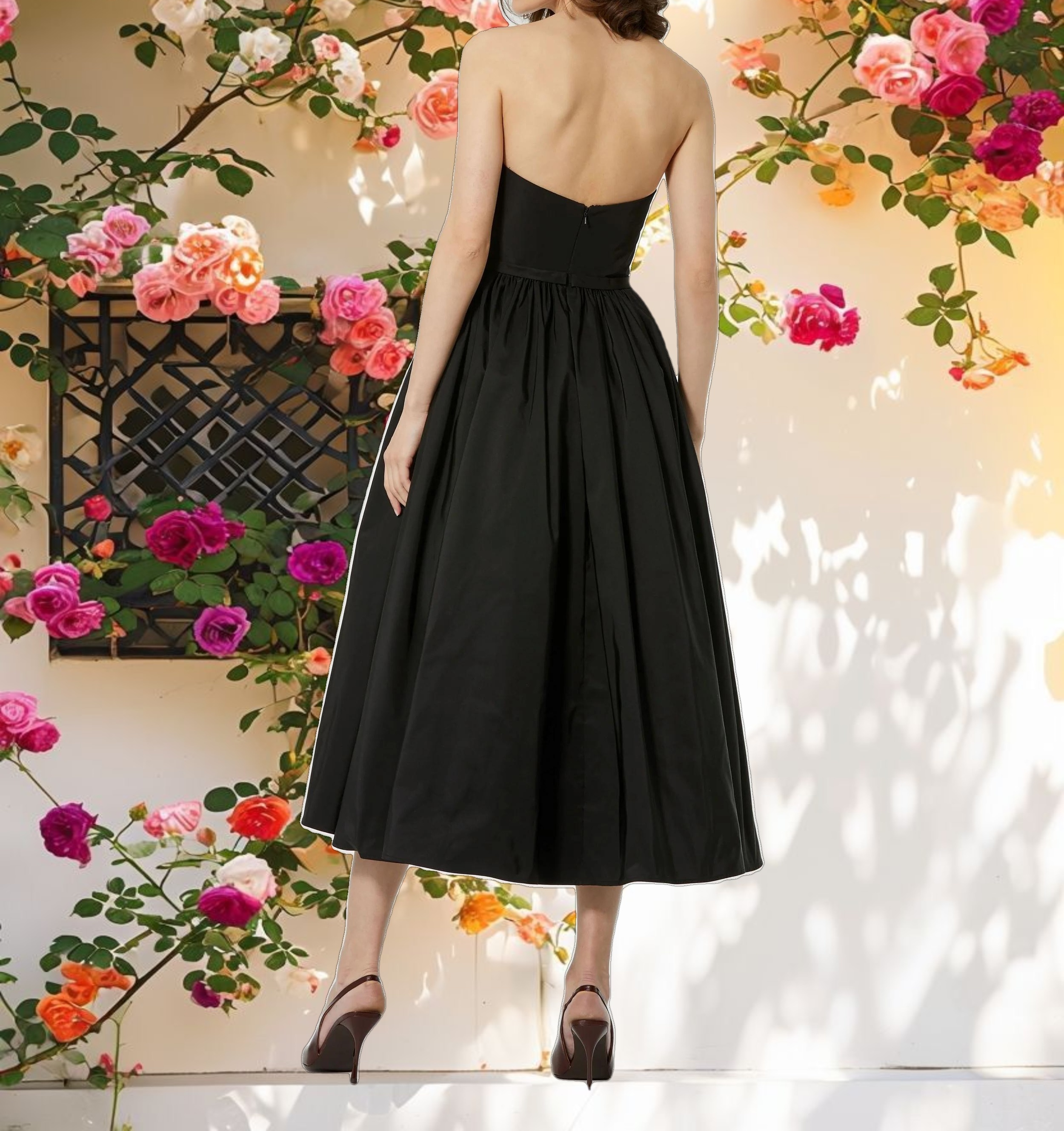 Elegant A Line Midi Dress With 3D Flower
