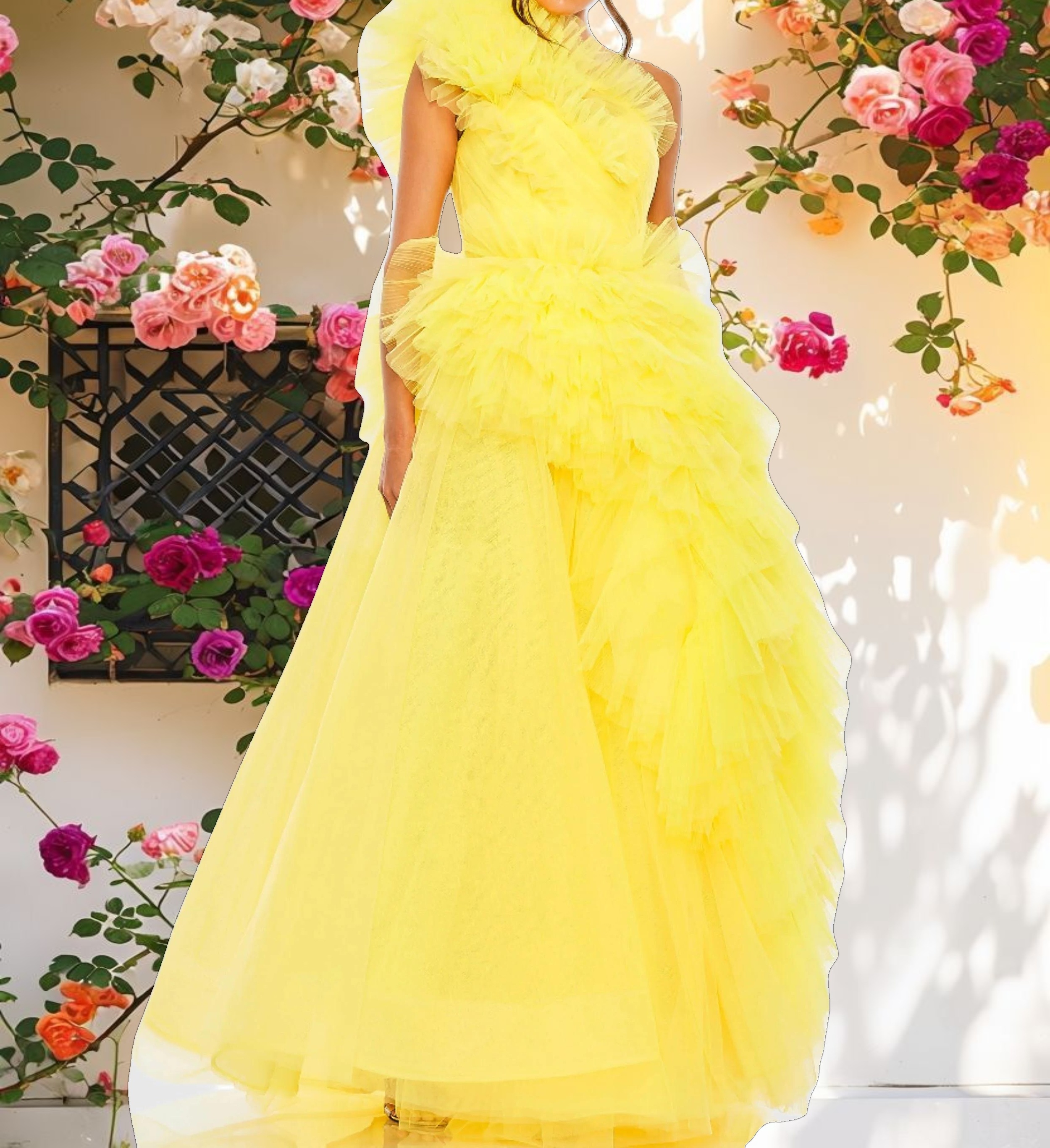 Pink Tulle Ruffled One Shoulder Dress