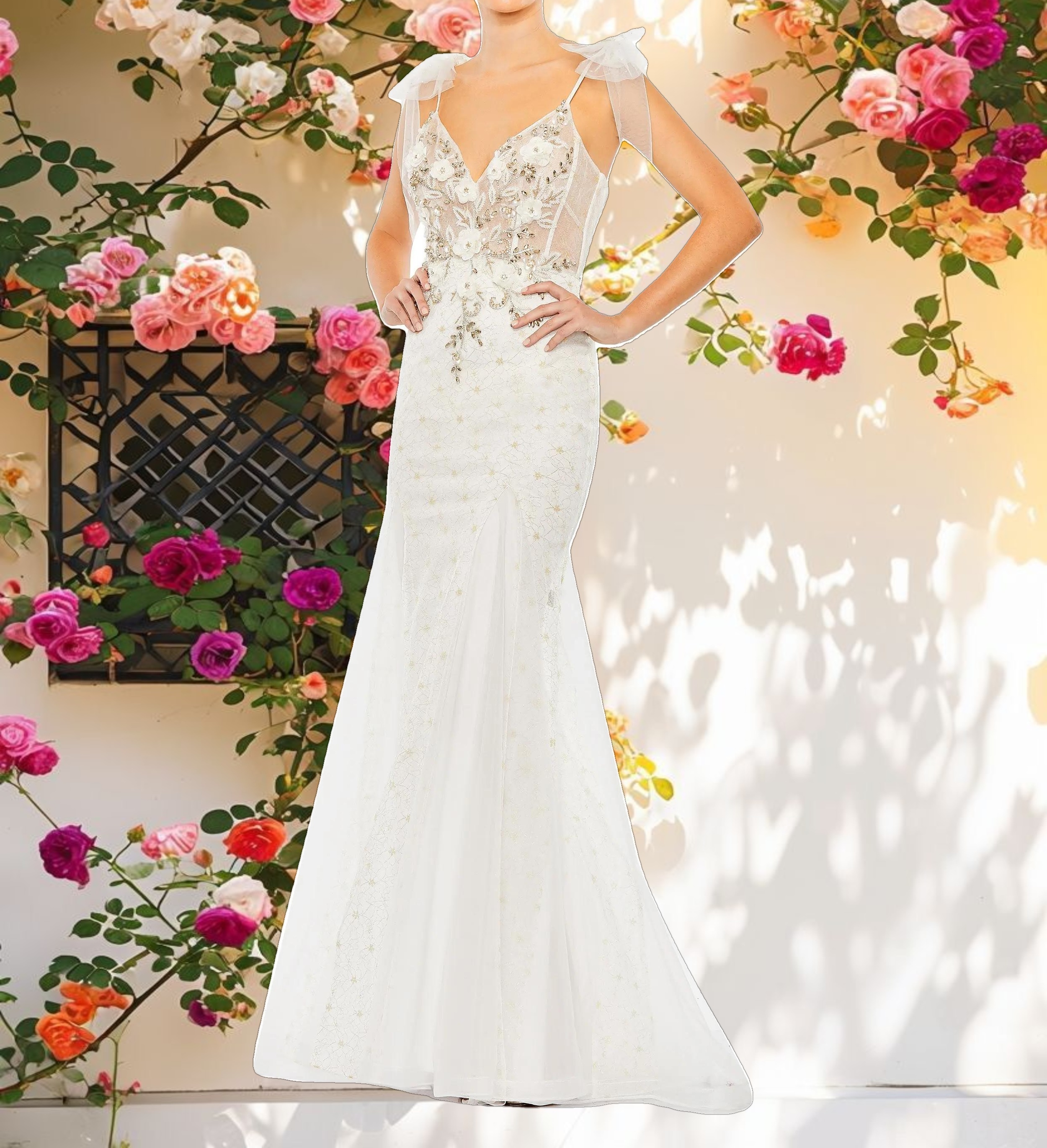 Embellished Sleeveless Bow Detail Mermaid Gown