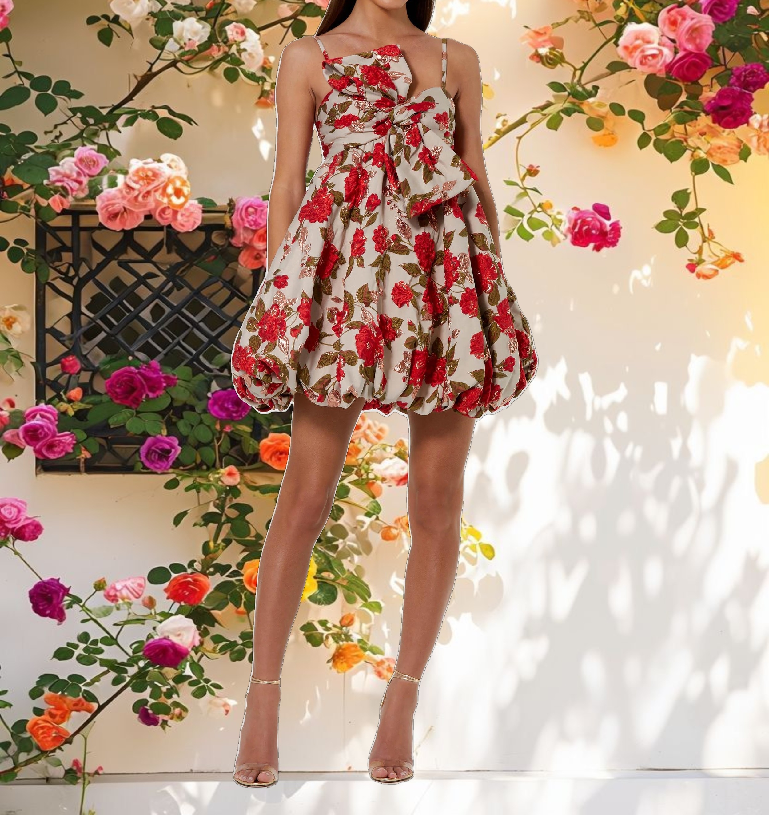 Thin Strap Puff Mini Dress With Bow