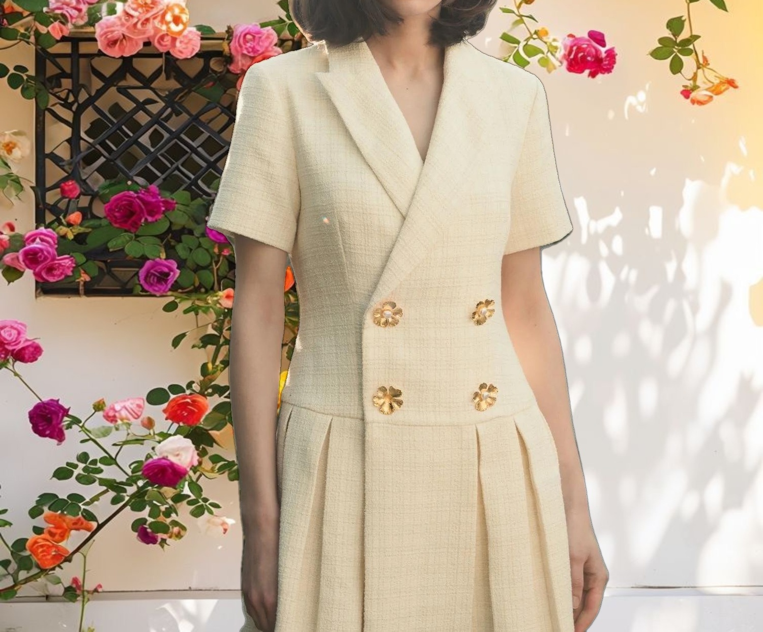 White Tweed Short Sleeve Blazer Mini Dress