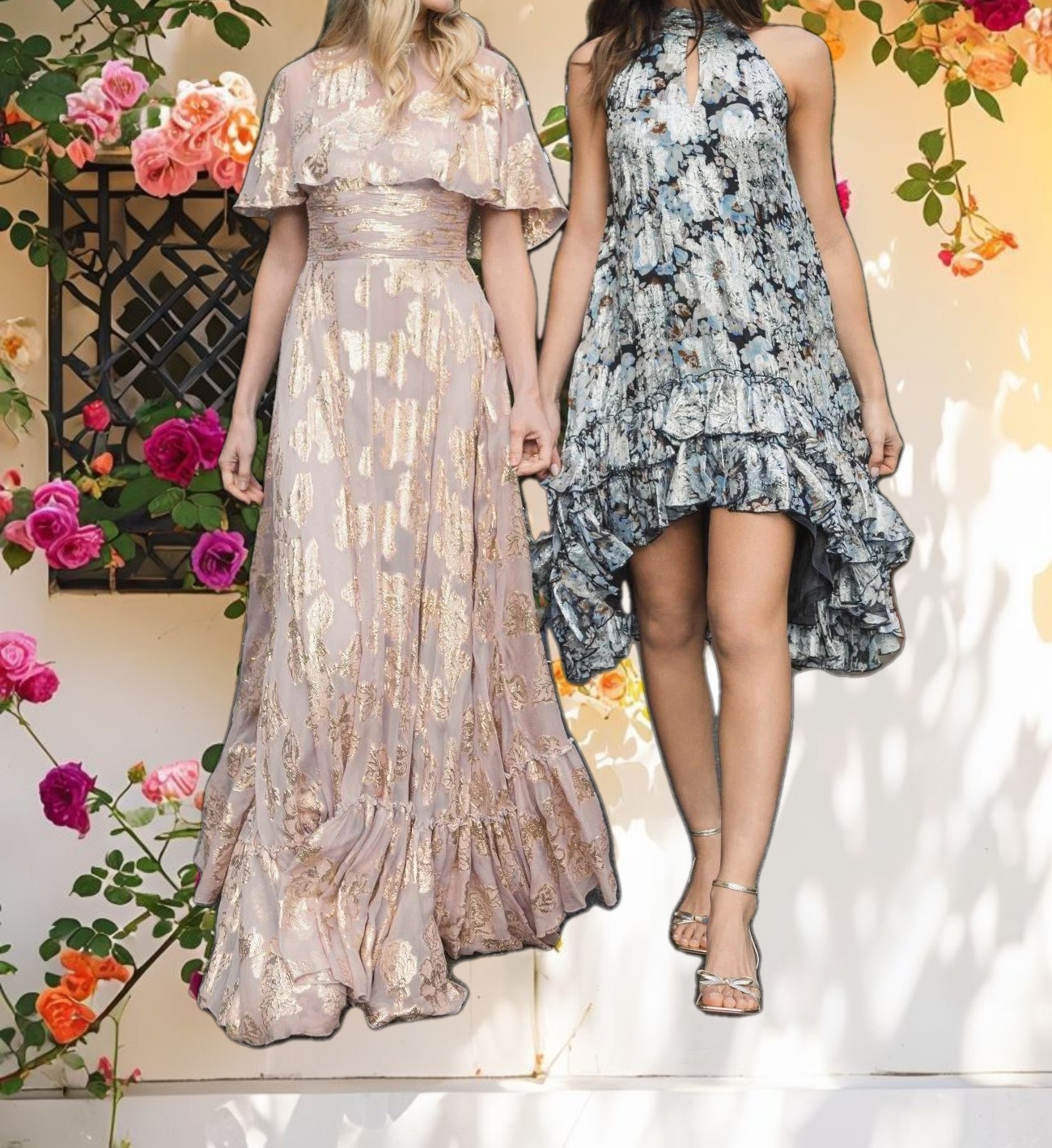 Purple High Neck Cape Sleeve A Line Floral Dress