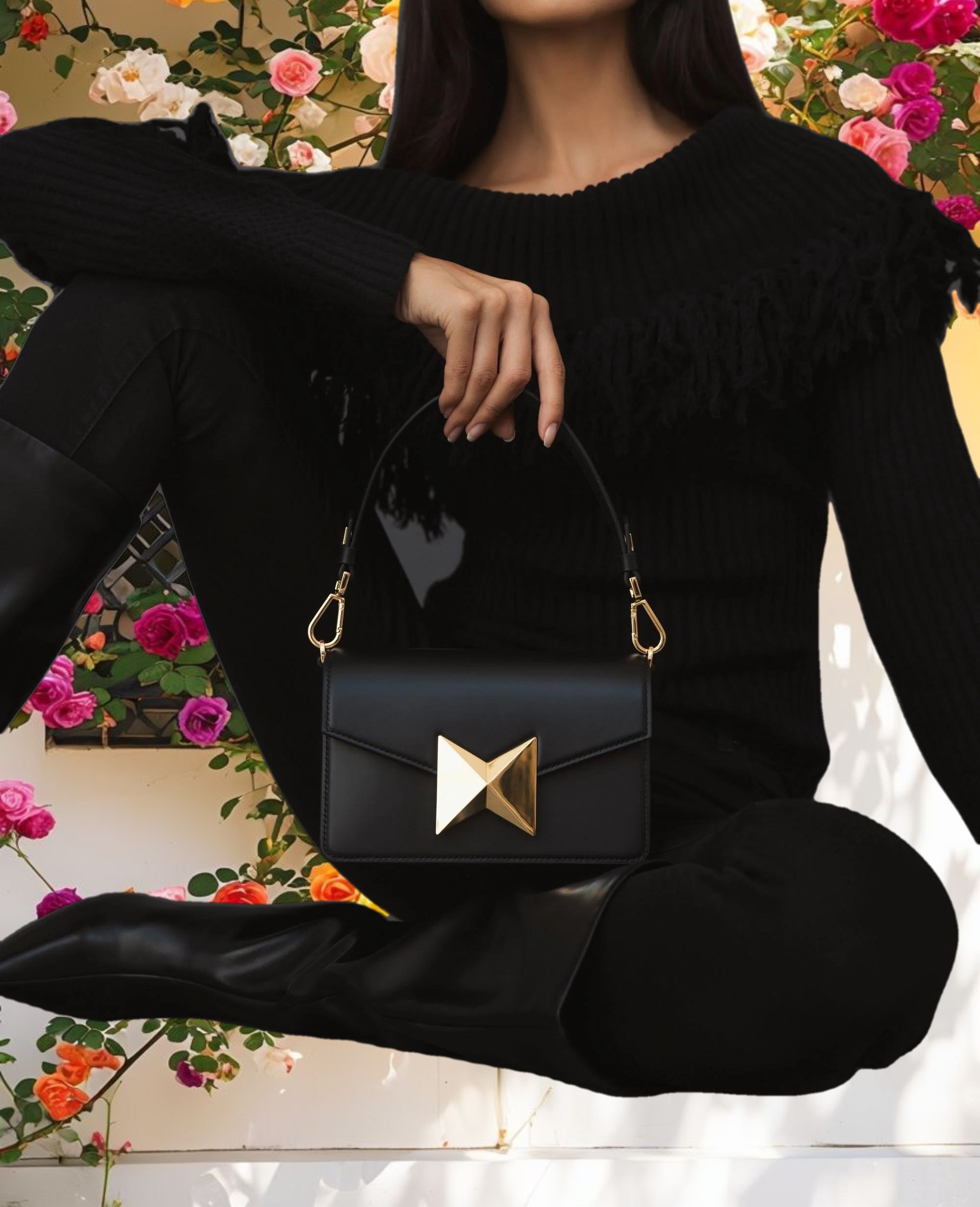 Classic Leather Shoulder Bag With Gold Hardware