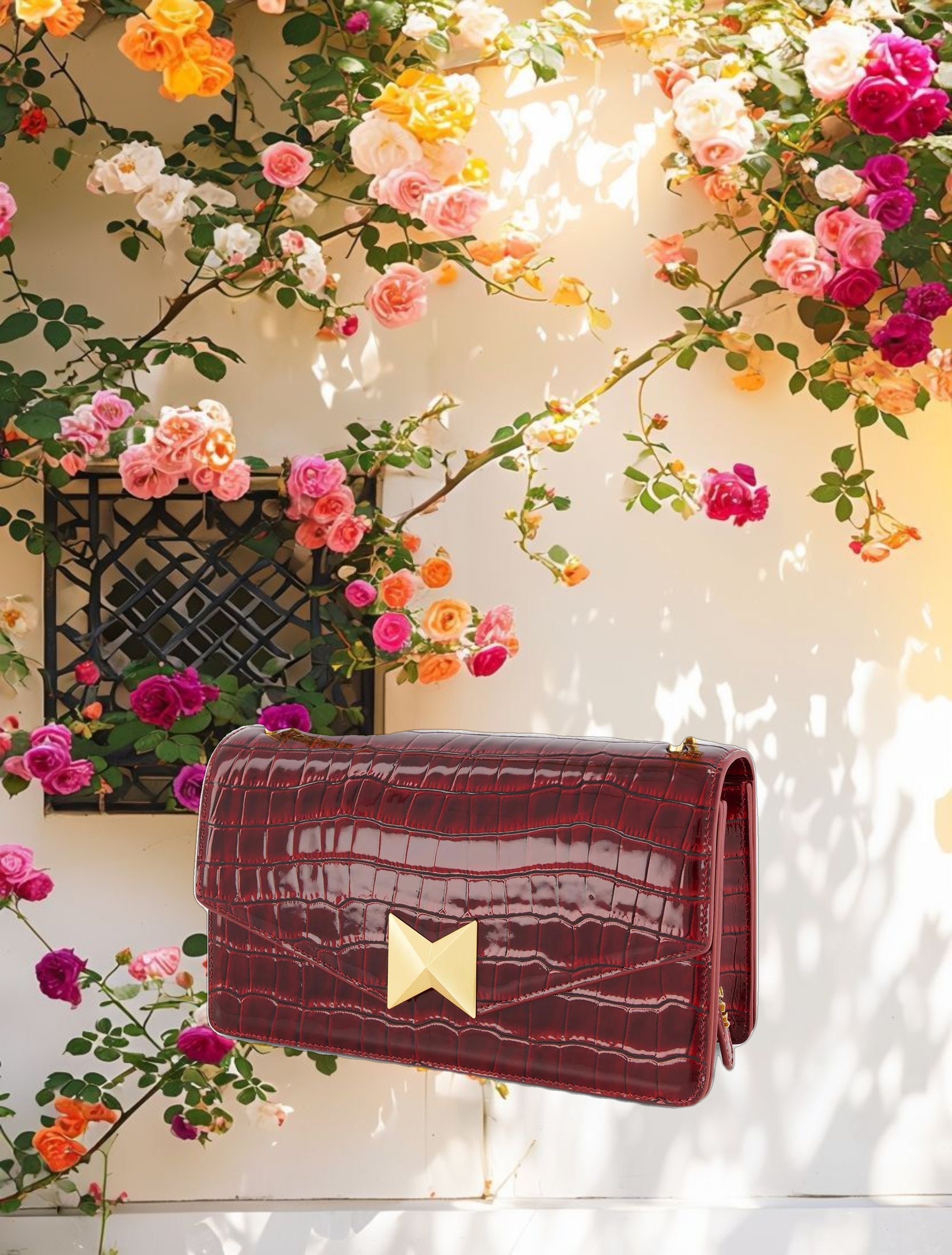 Crocodile Leather Shoulder Bag With Gold Hardware