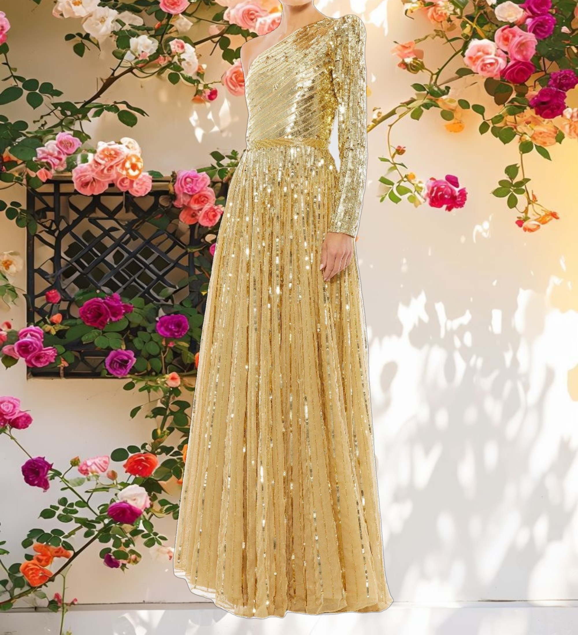 Sparkling One Shoulder A Line Dress