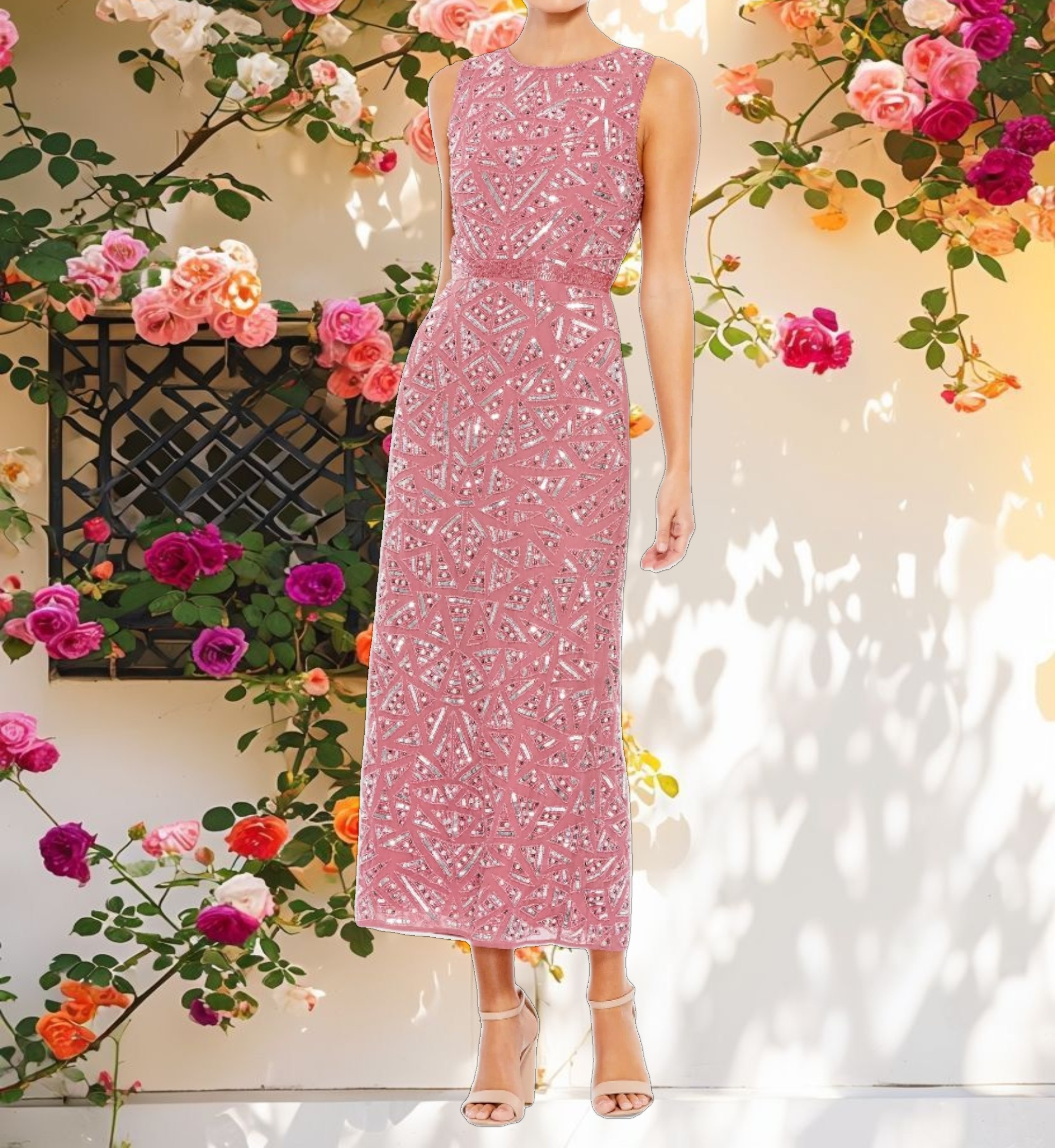 Geometric Patterned Sequin Midi Dress