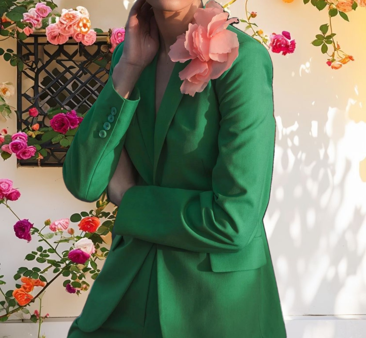 Classic Crepe Blazer Jacket With Flower