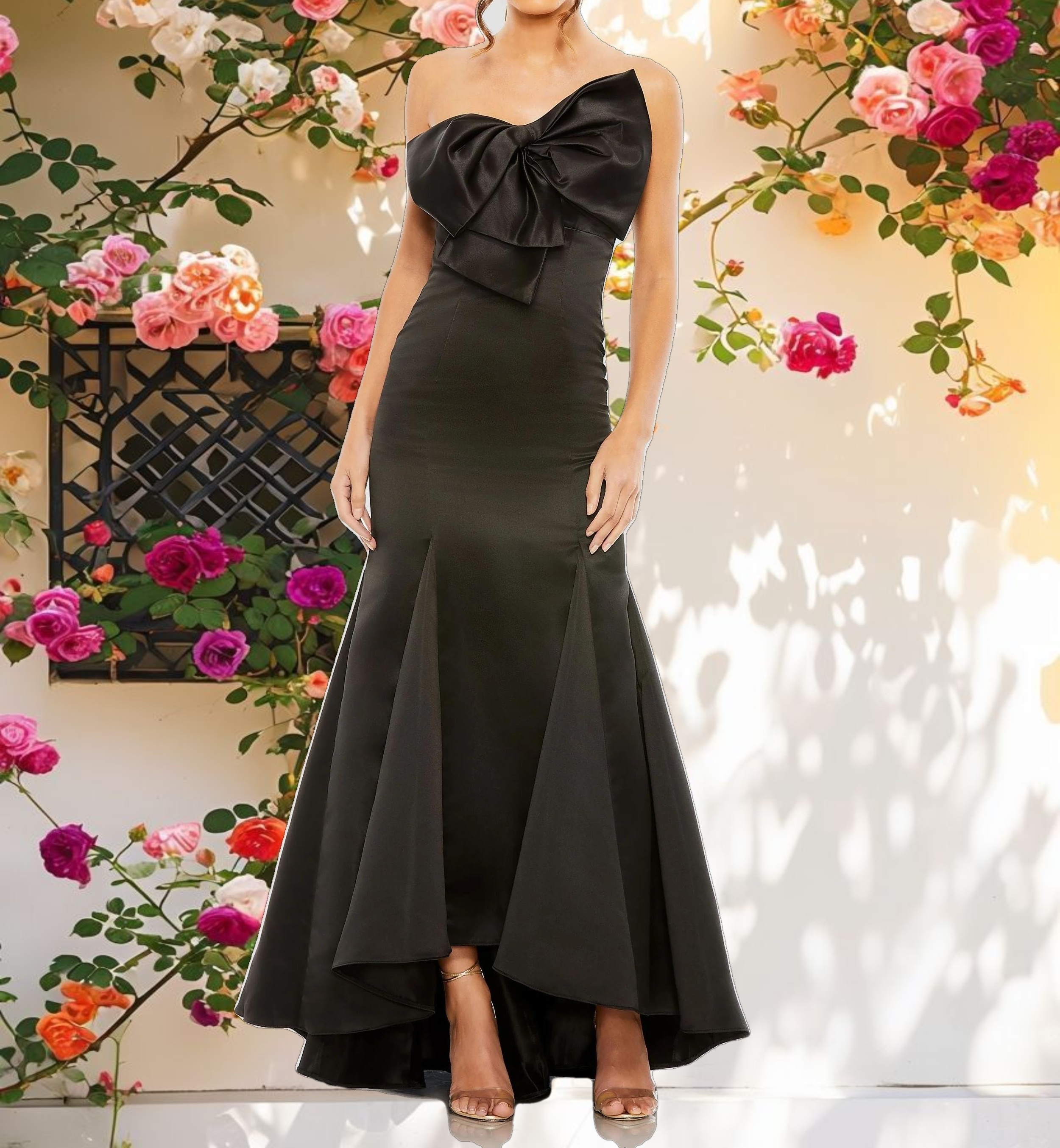 Black Strapless Bow Mermaid Gown