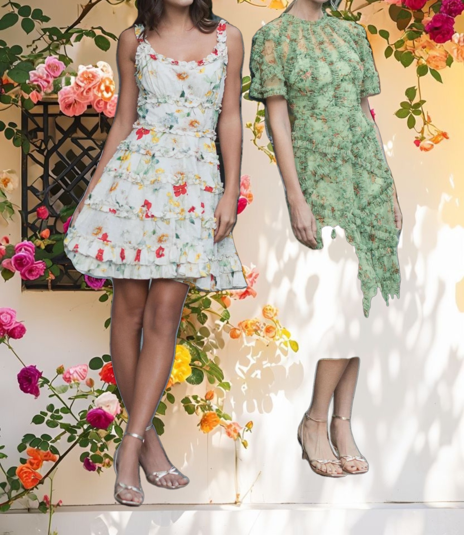 Floral Flutter Sleeve Mesh Print Dress