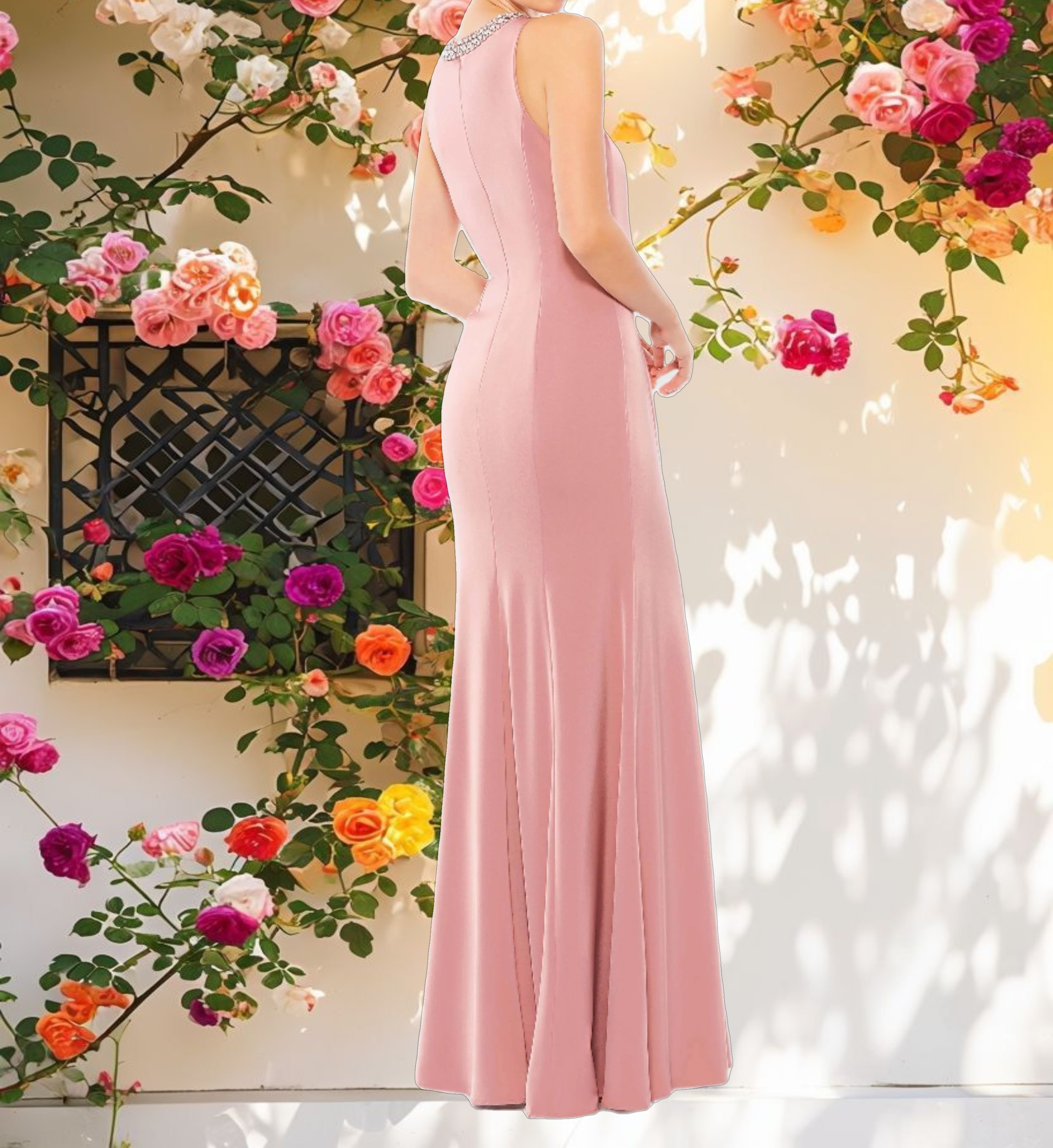 Sparkling Neck Flared Gown