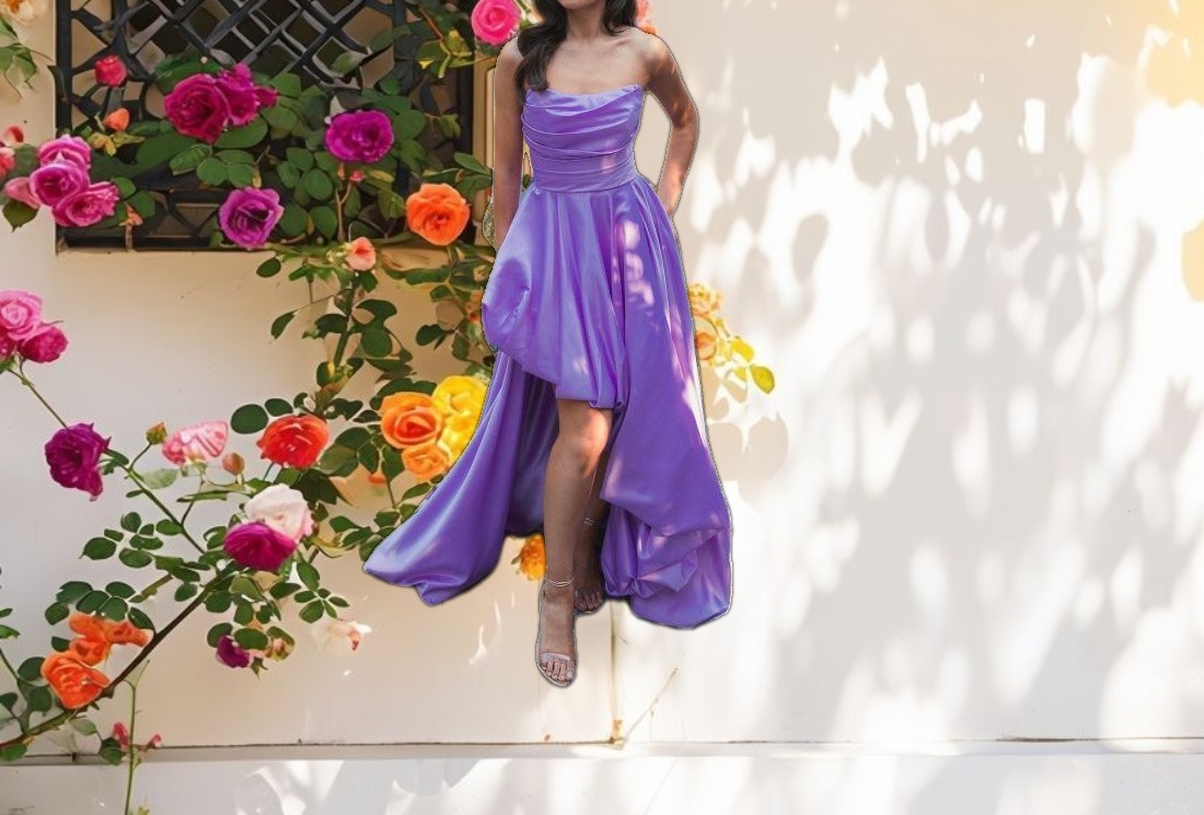 Purple Ruched High Low Gown
