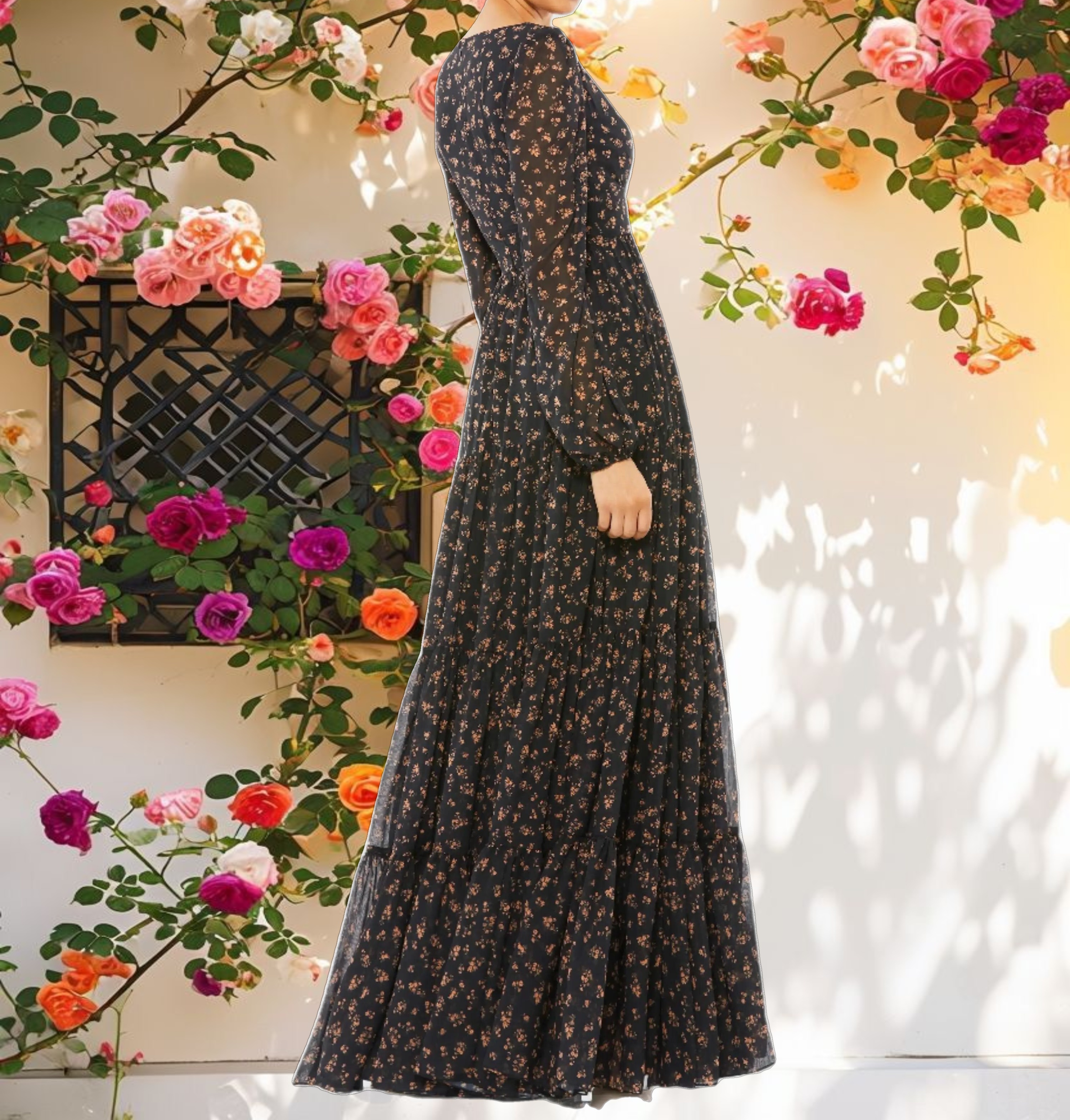 Floral Tiered Long Sleeve Maxi Dress