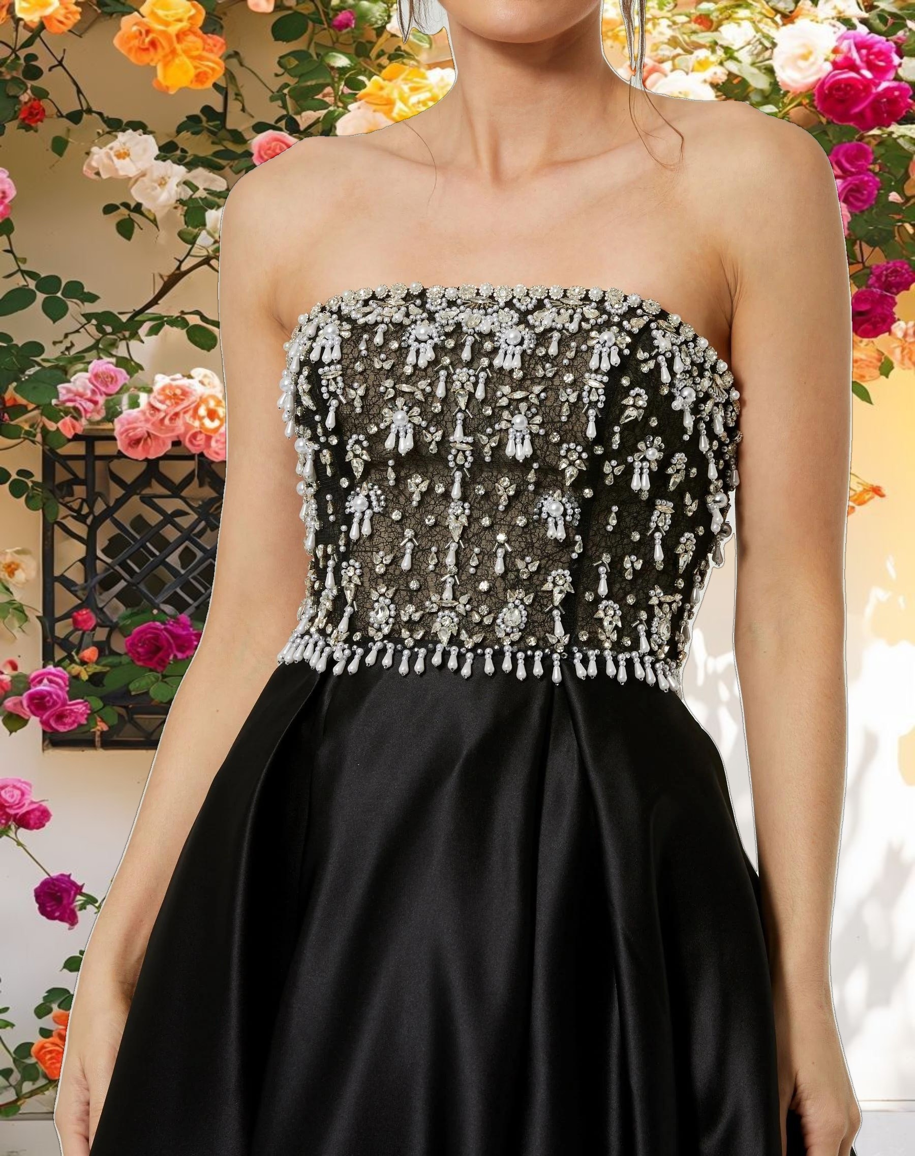 Strapless Embellished Satin Ballgown