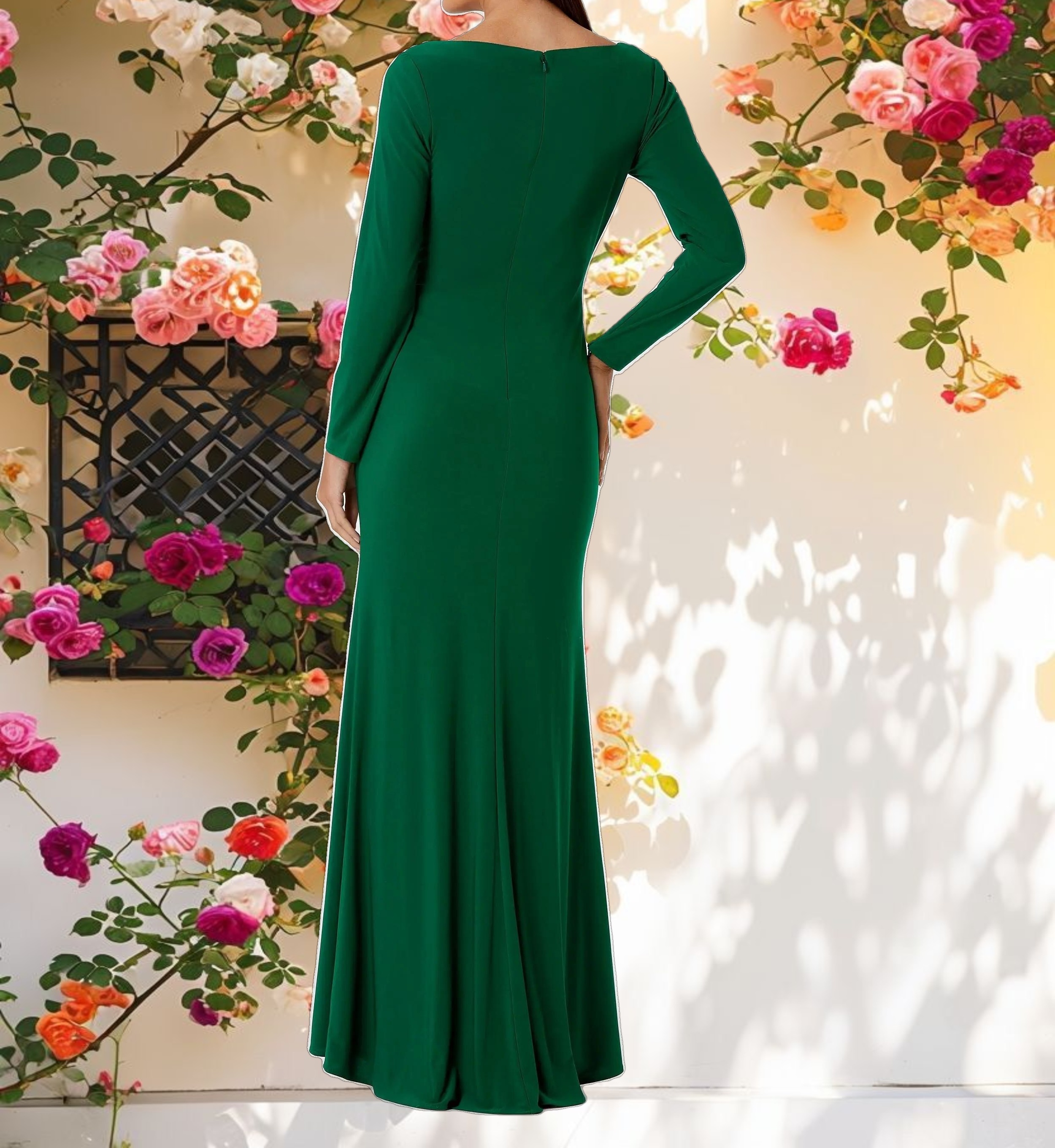 Ruched V Neck Jersey Gown