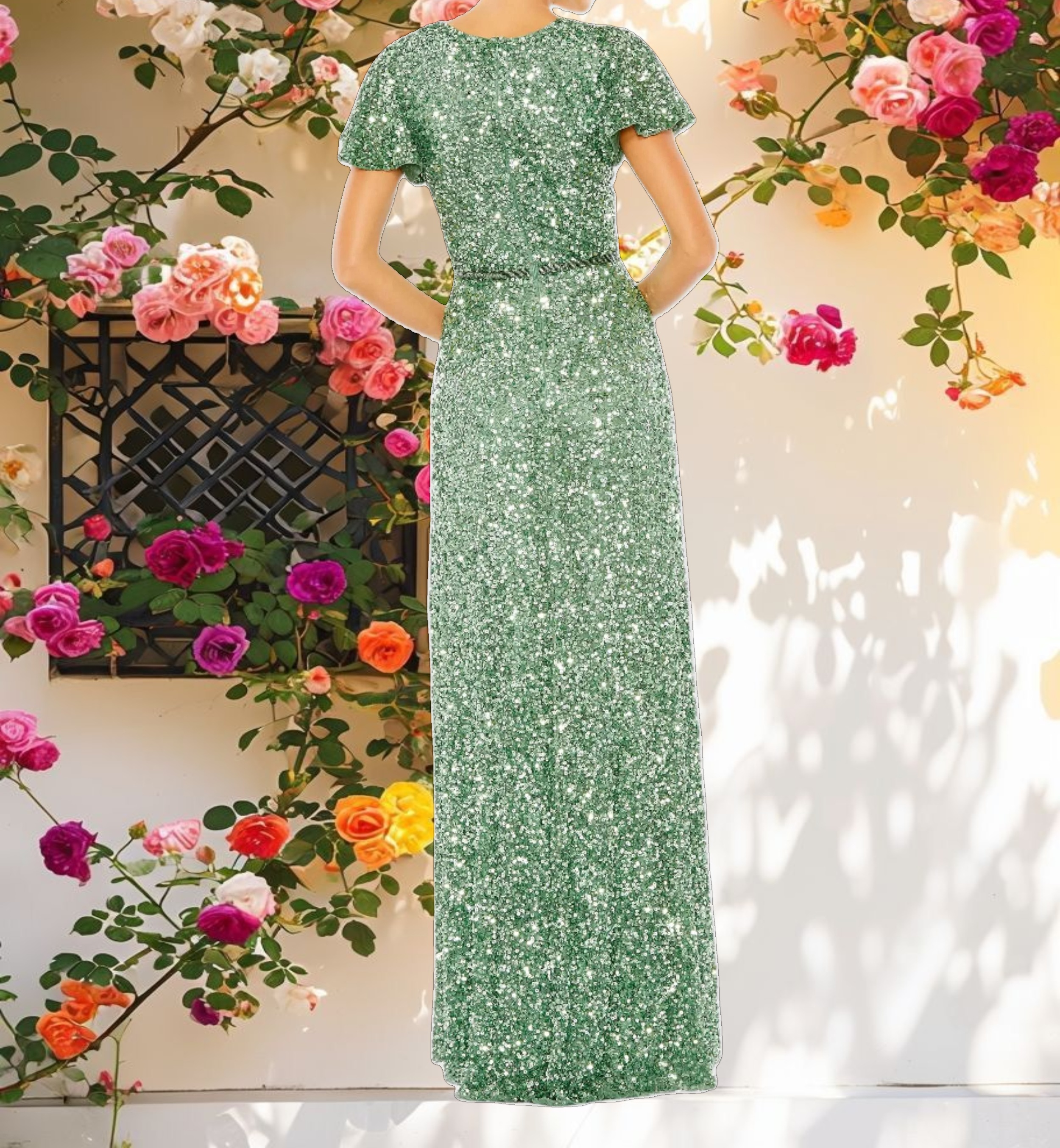 Shiny Wrap Over Butterfly Sleeve Dress