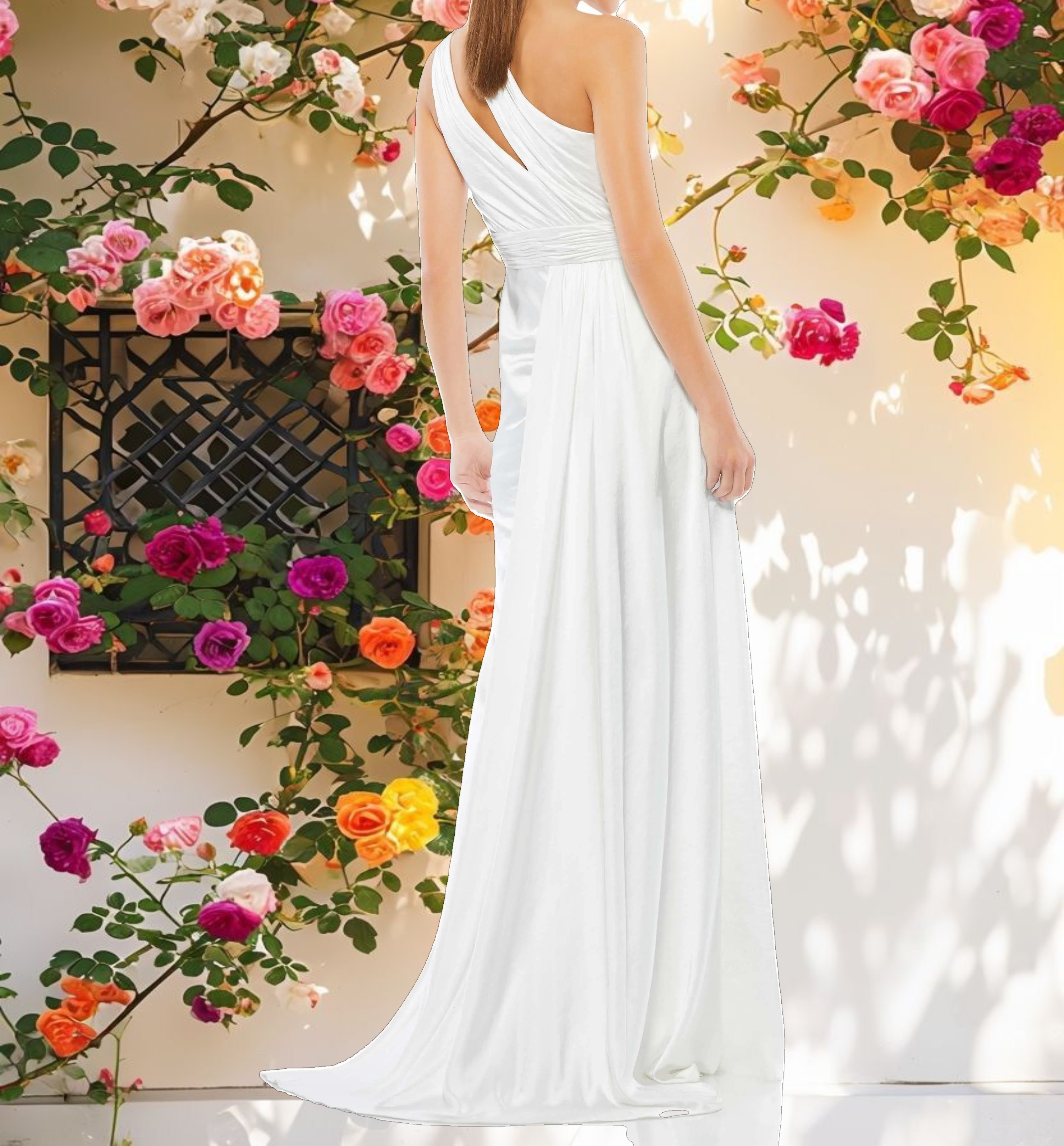 White One Shoulder Cutout Charmeuse Gown