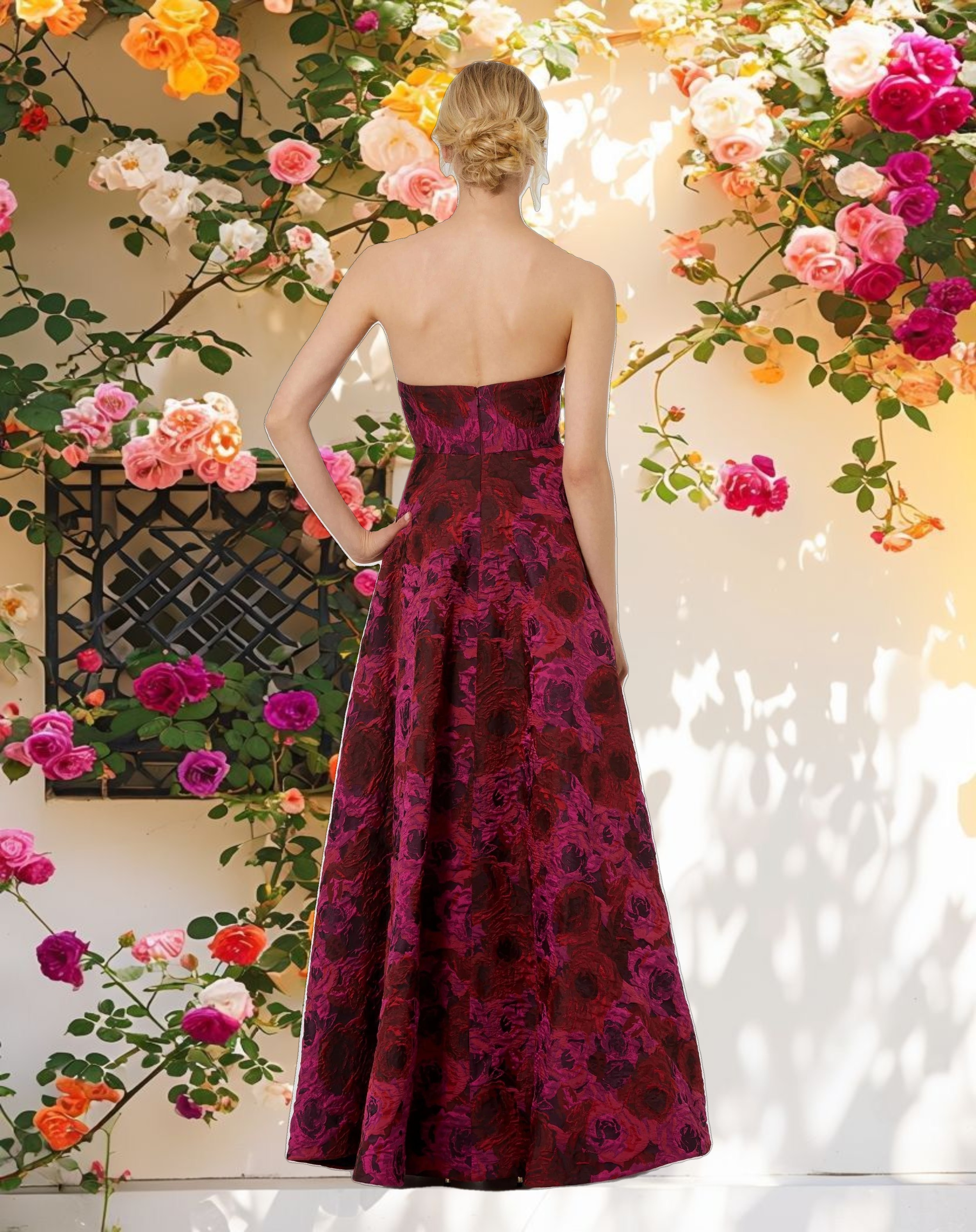 Strapless Brocade A-Line Gown