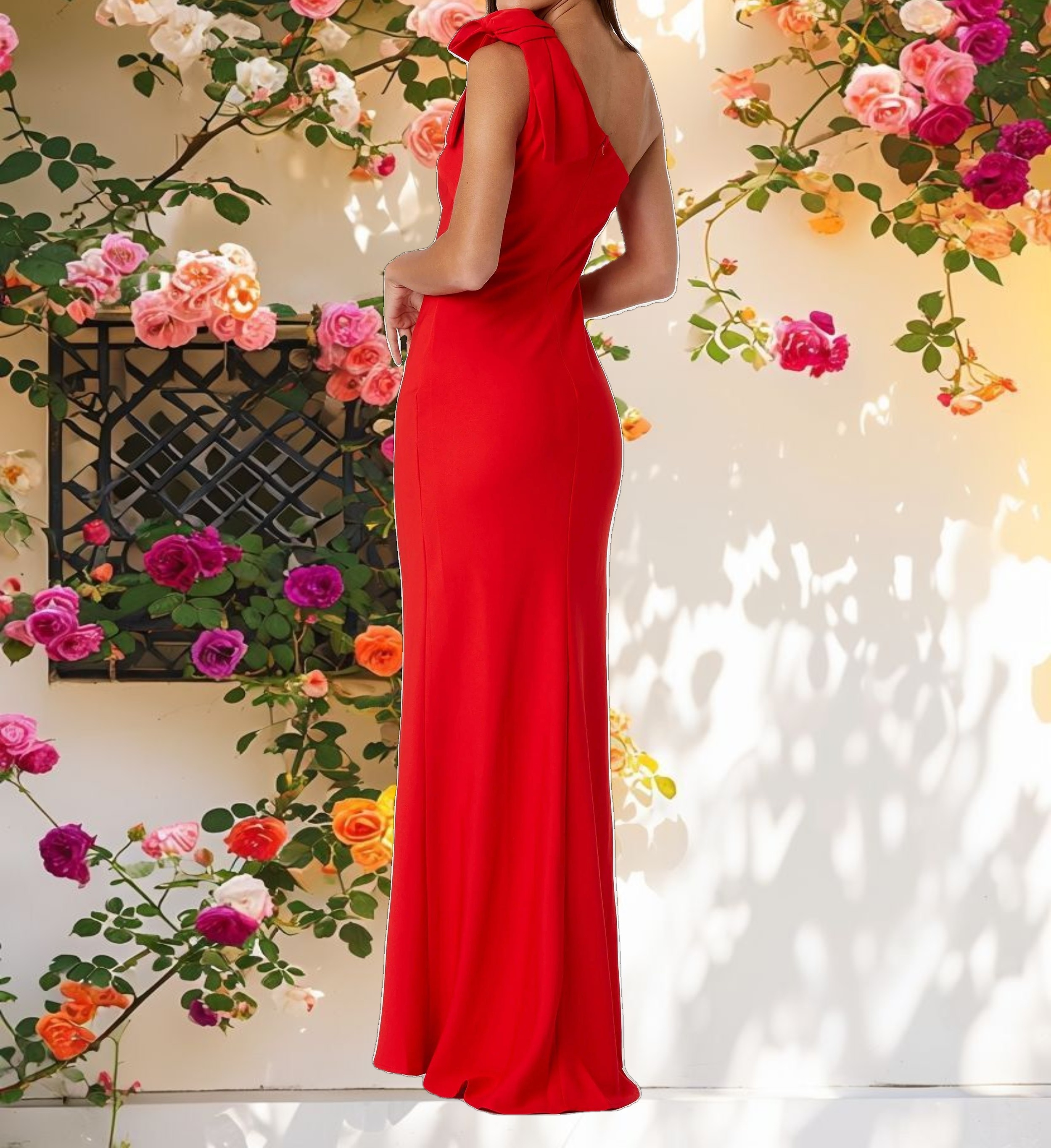 Pink Velvet One Shoulder Bow Dress