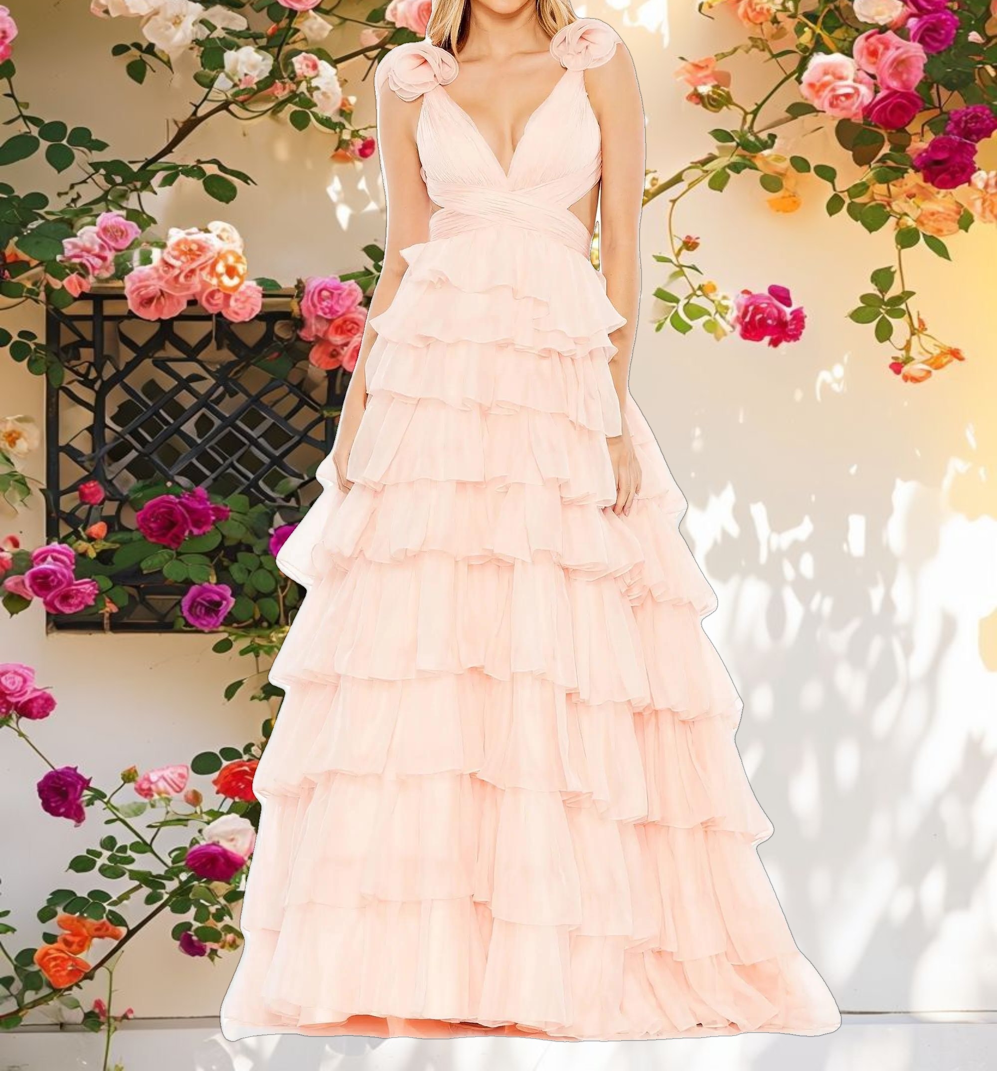 Rose Frilled Fabric Dress