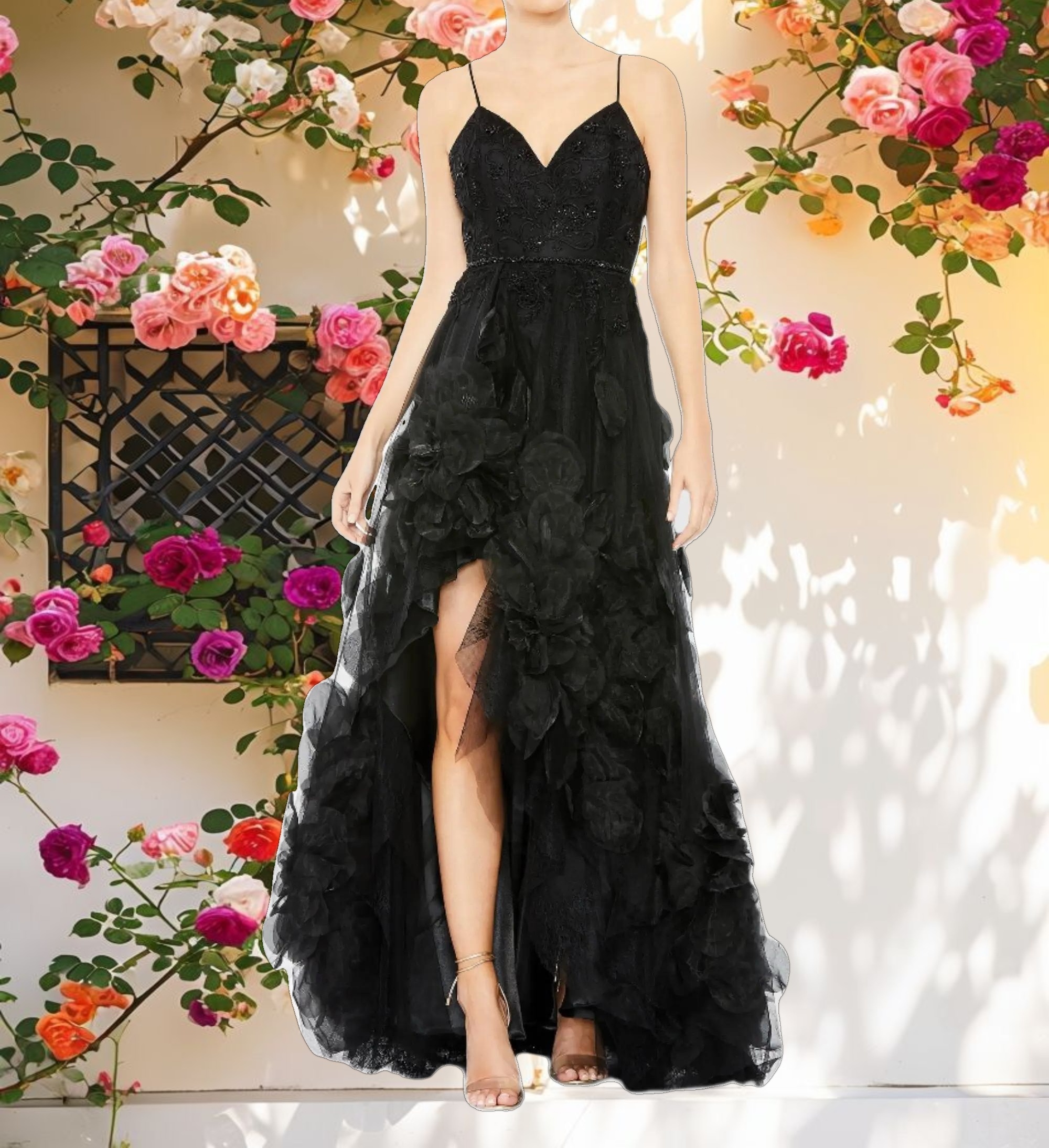 Stitched Floral High Low Sleeveless Dress