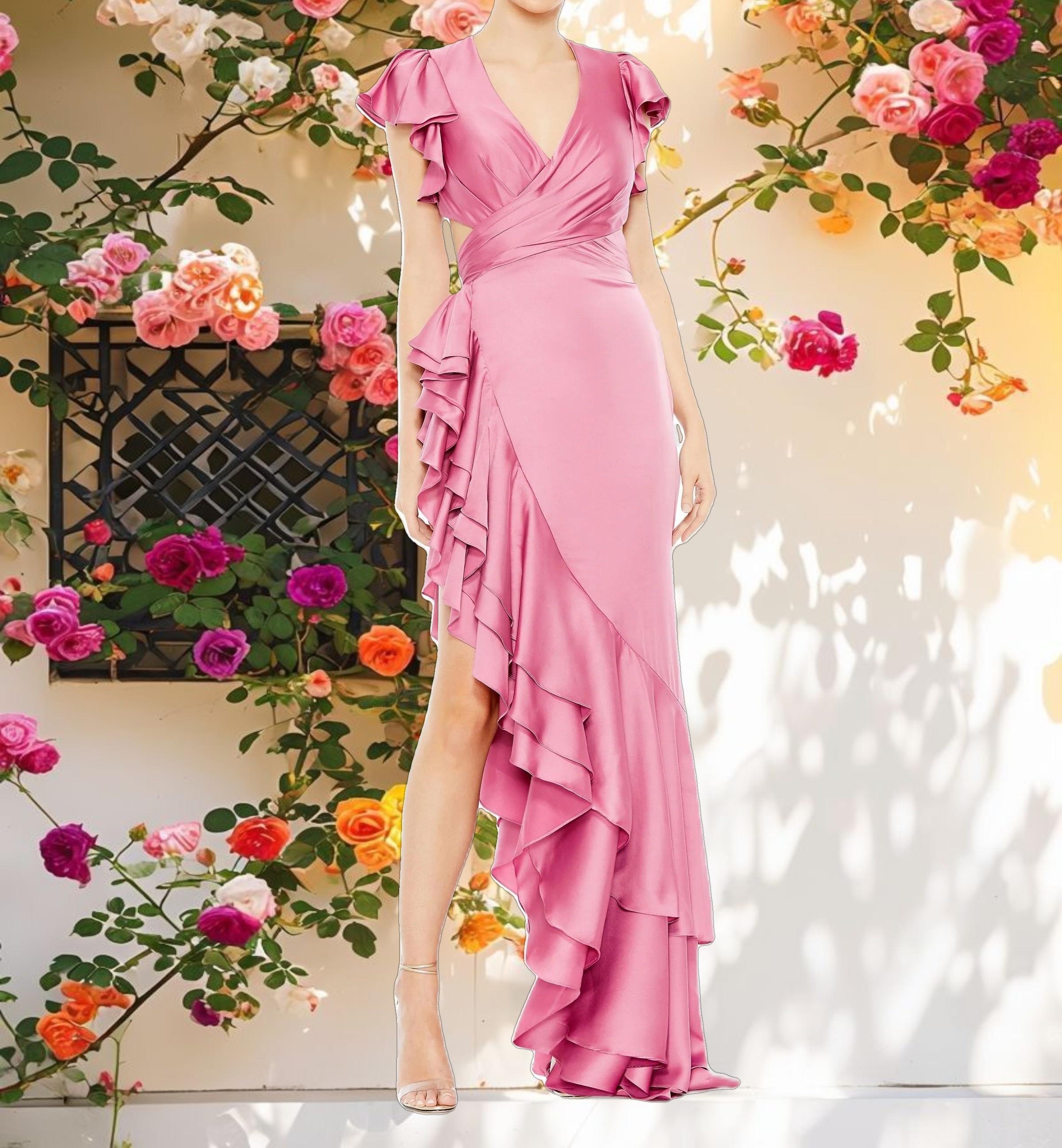 Flutter Sleeve Cut Out Ruffled Dress