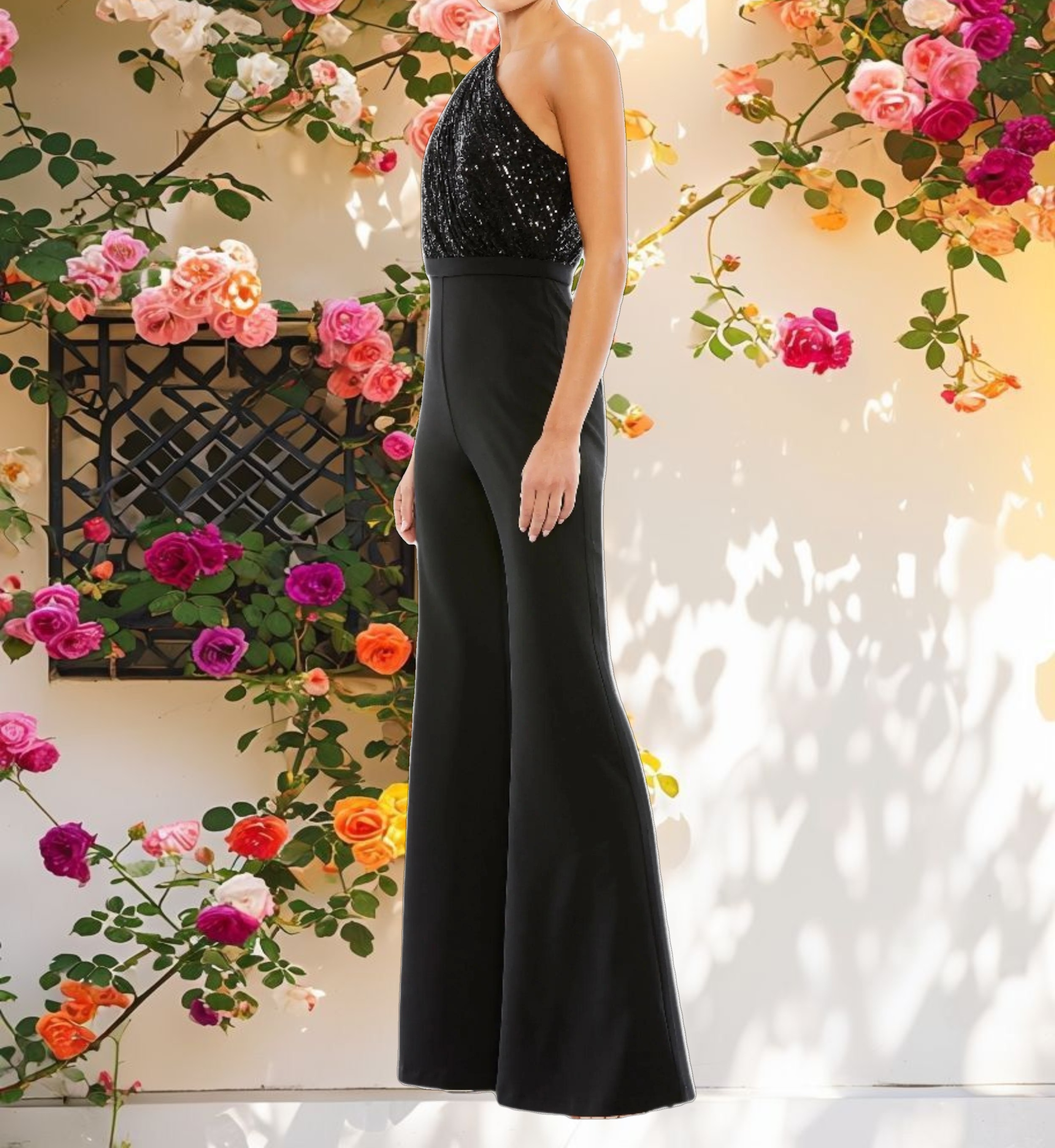 Sequined One Shoulder Jumpsuit