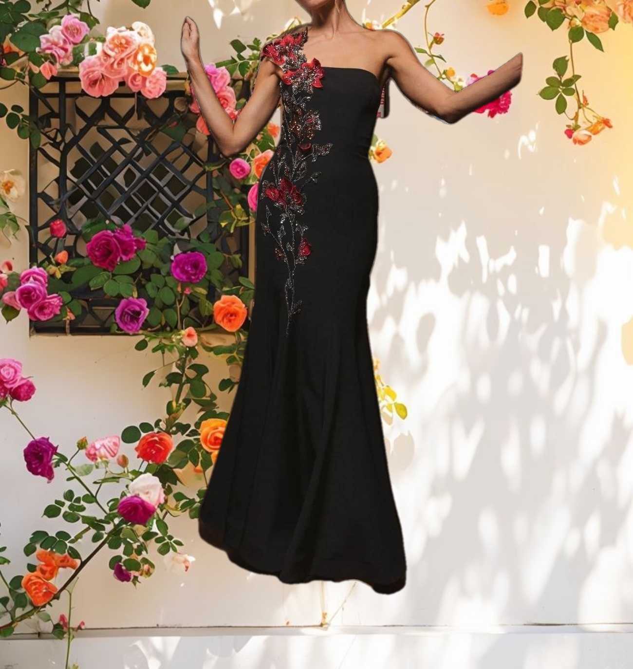 Black Off The Shoulder Embroidered Mermaid Gown