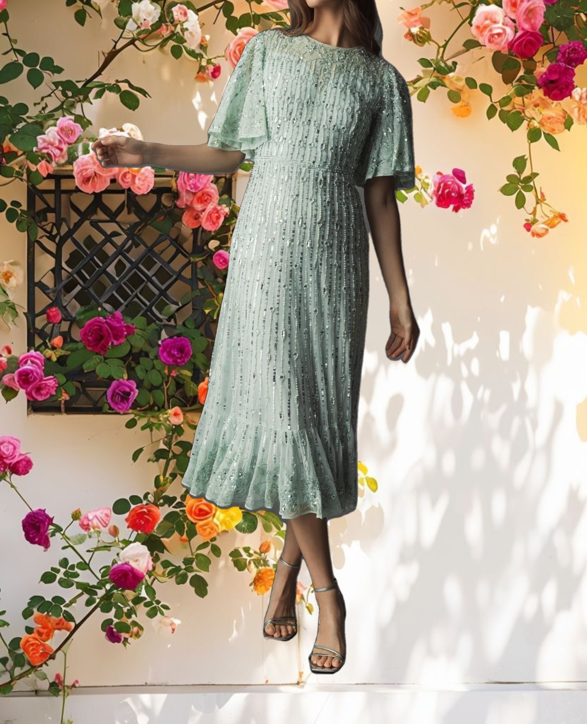 Flounce Sleeve Midi Dress