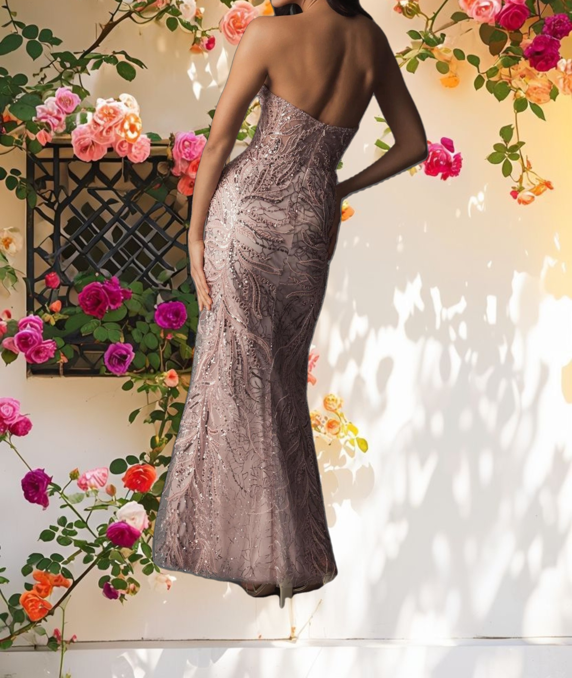 Pink Strapless Embellished Trumpet Gown