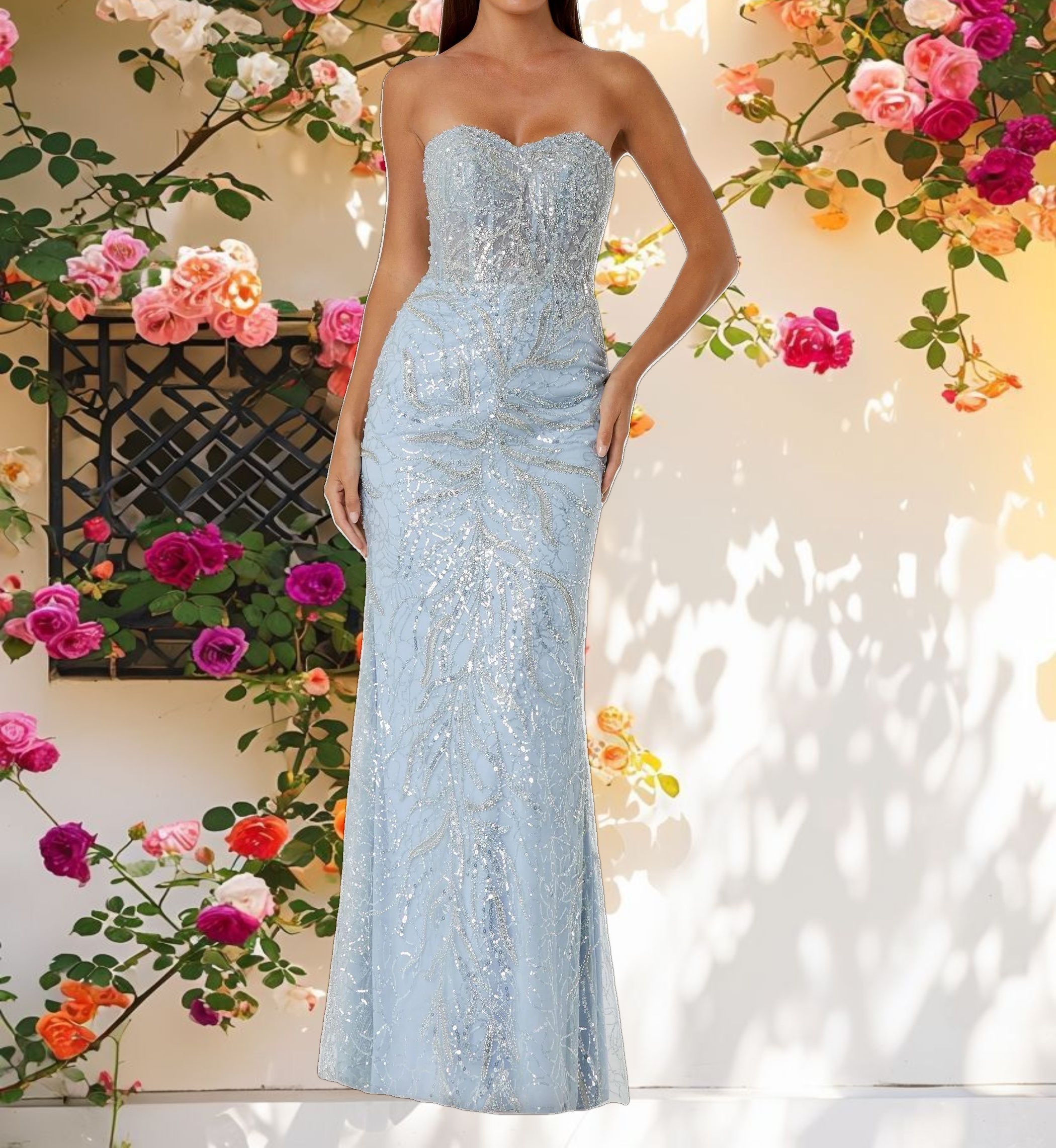 Strapless Embellished Trumpet Gown