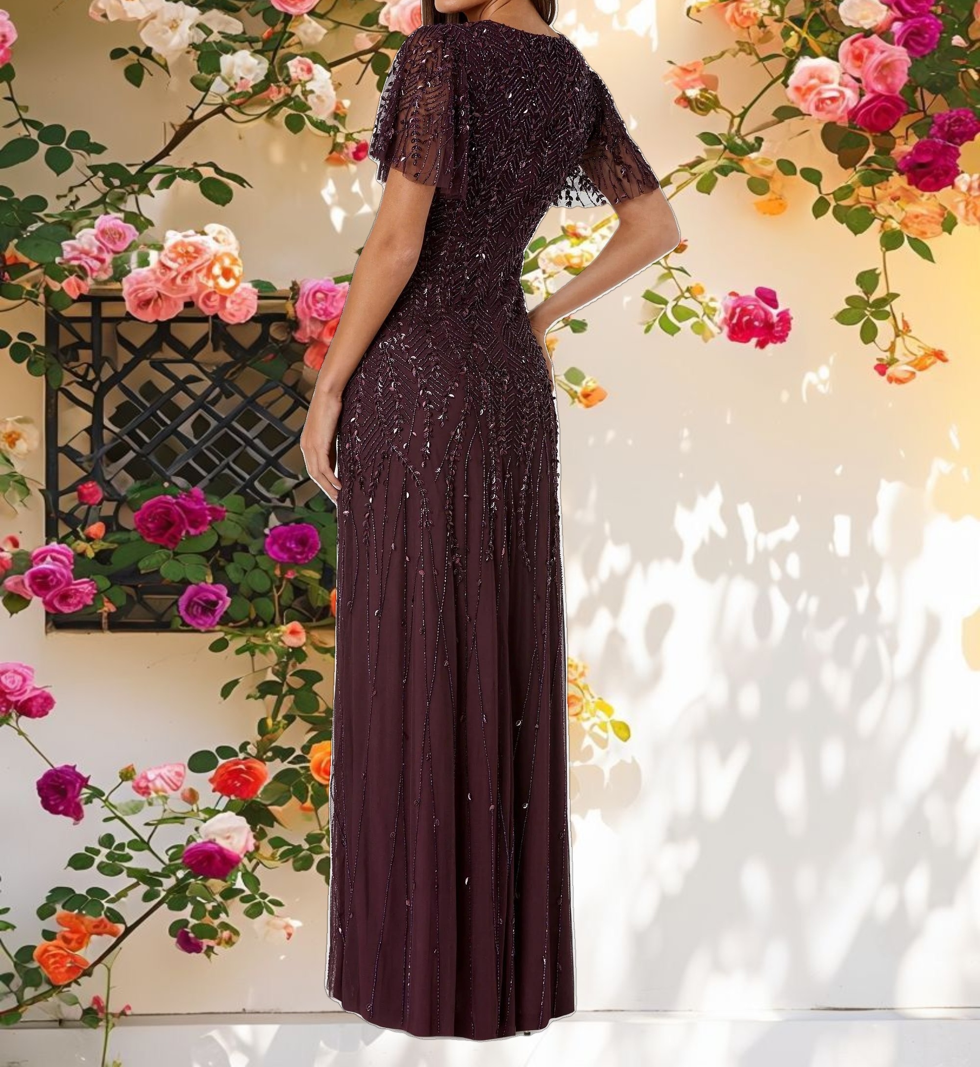 Purple Decorated Flared Dress