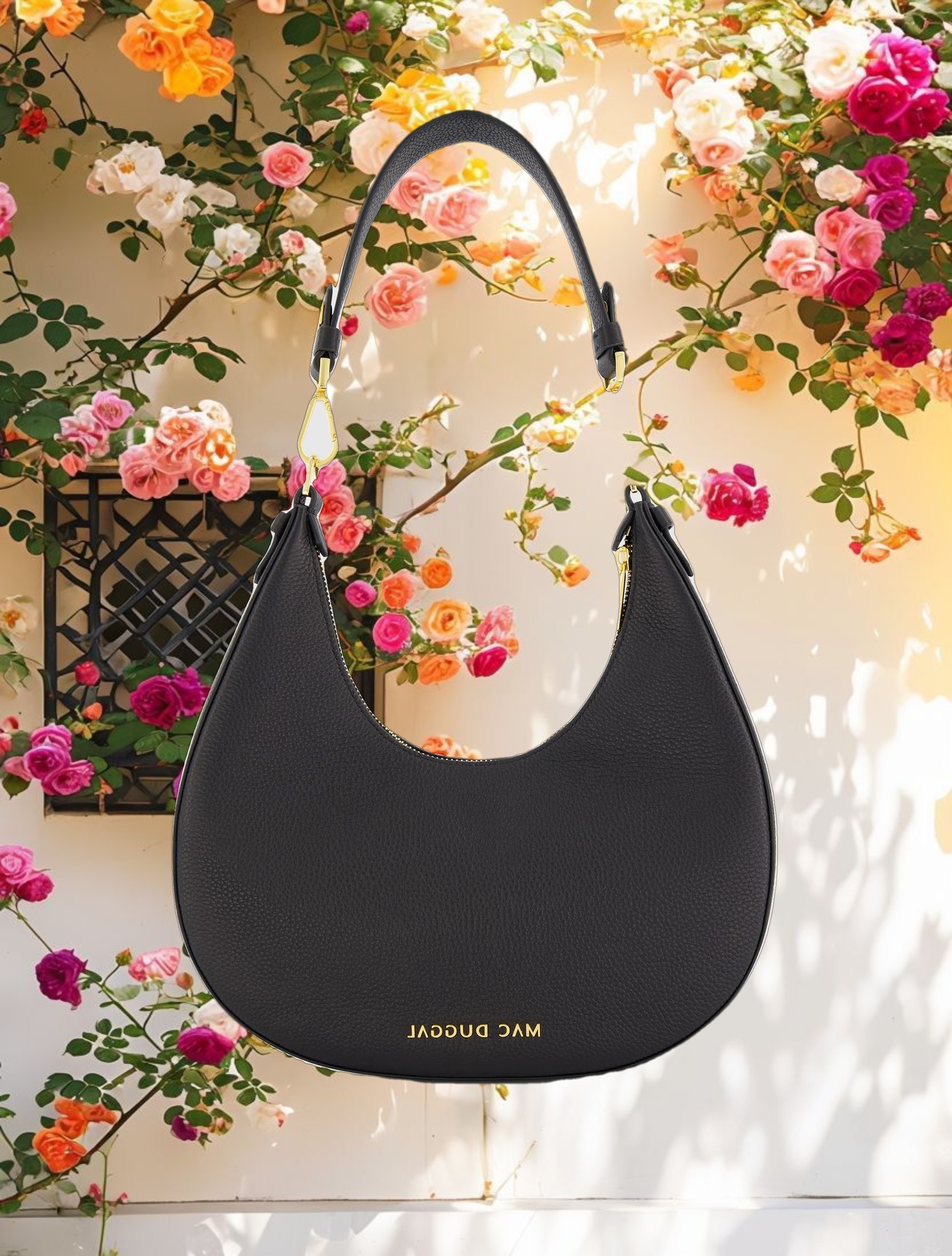 Grain Leather Hobo Bag With Gold Hardware