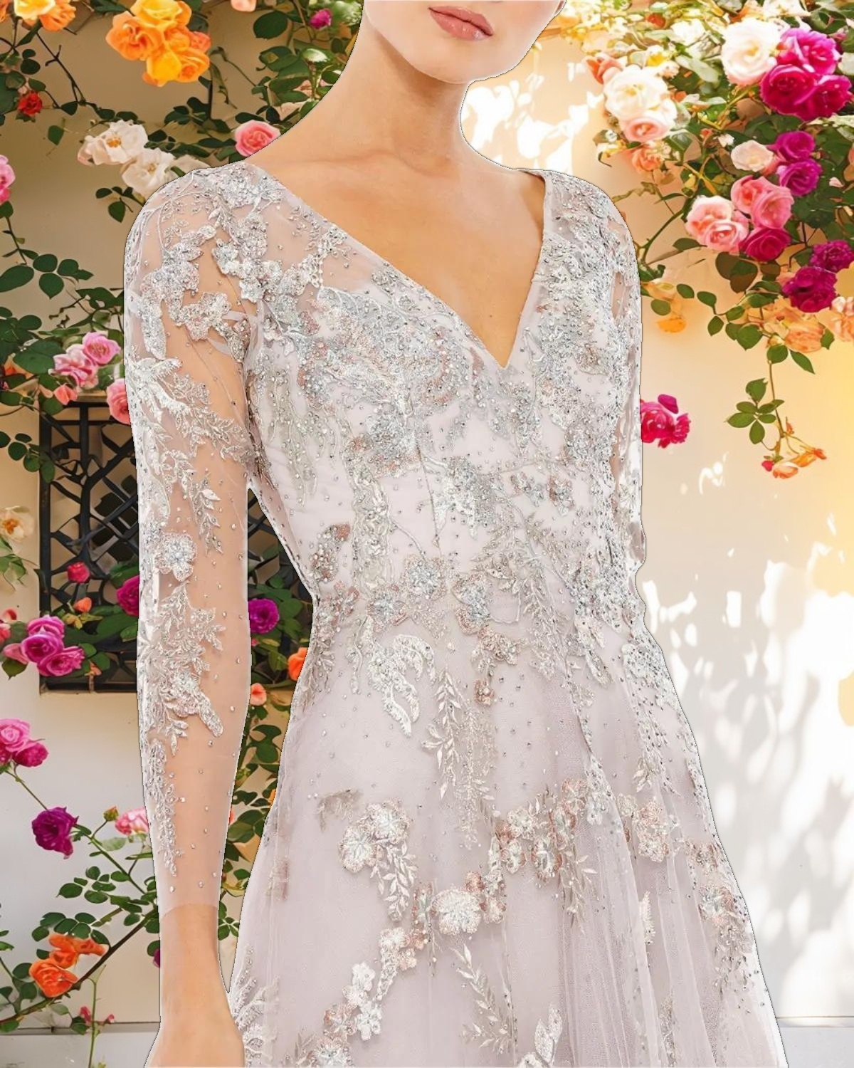 Floral Embroidered A Line Gown