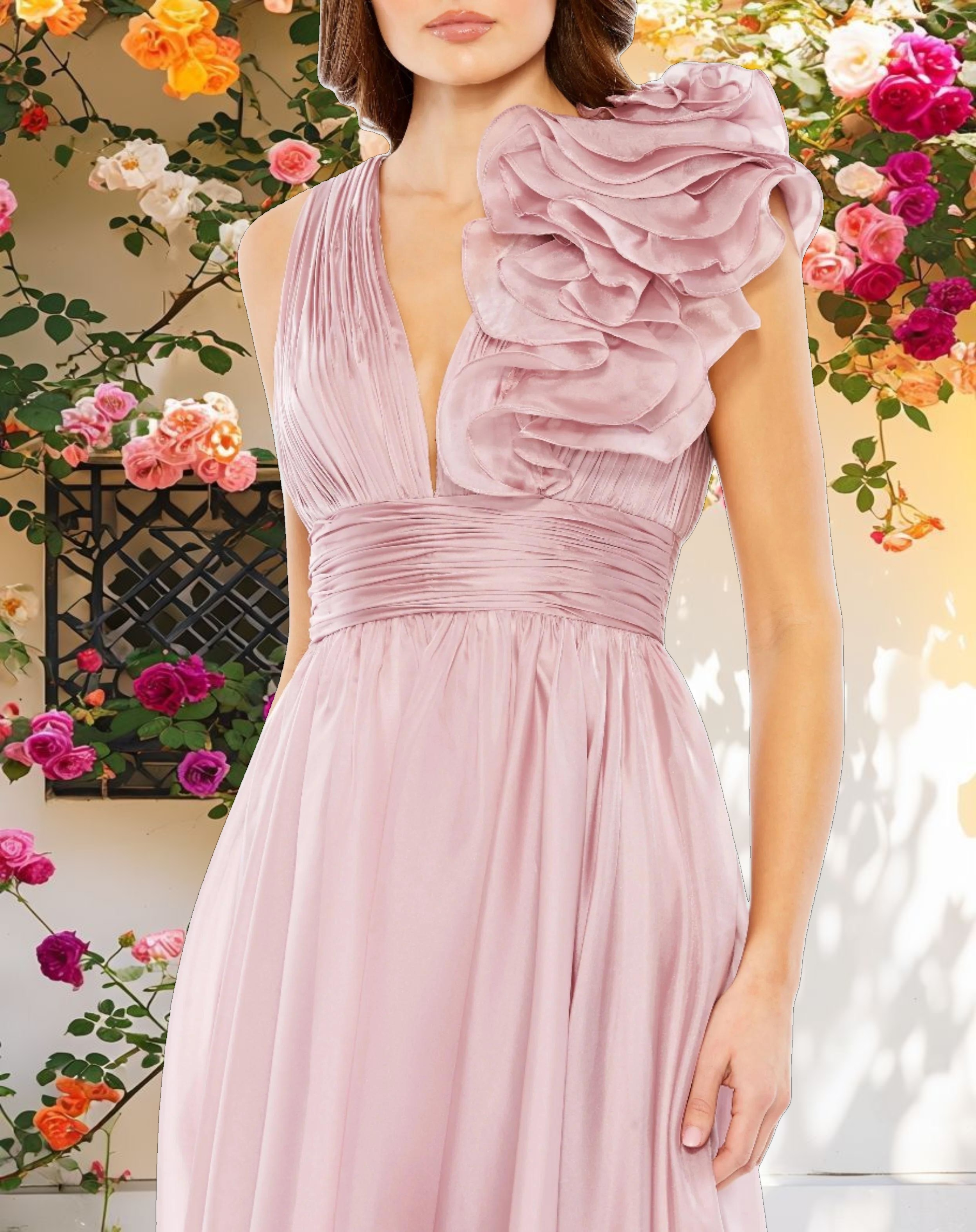 Pink Sleeveless Chiffon A Line Tea Length Cocktail Dress