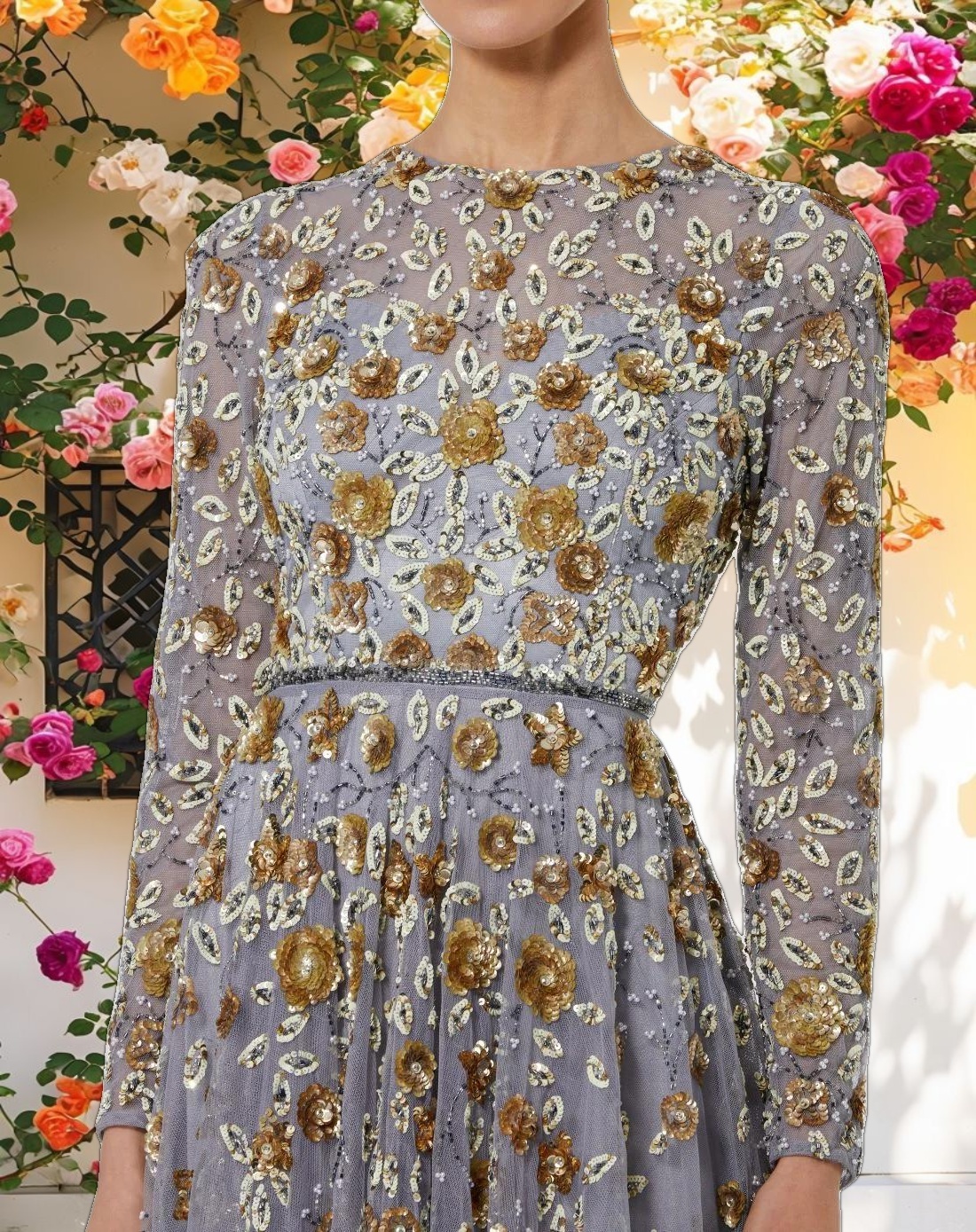 Glamorous High Neck Long Sleeve Gown