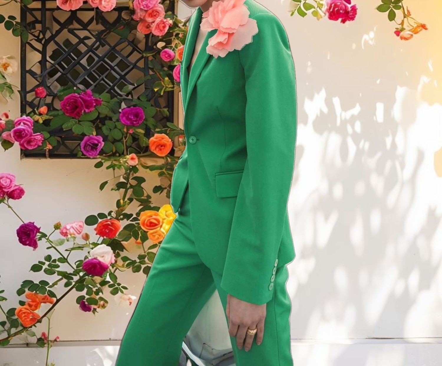 Classic Crepe Blazer Jacket With Flower