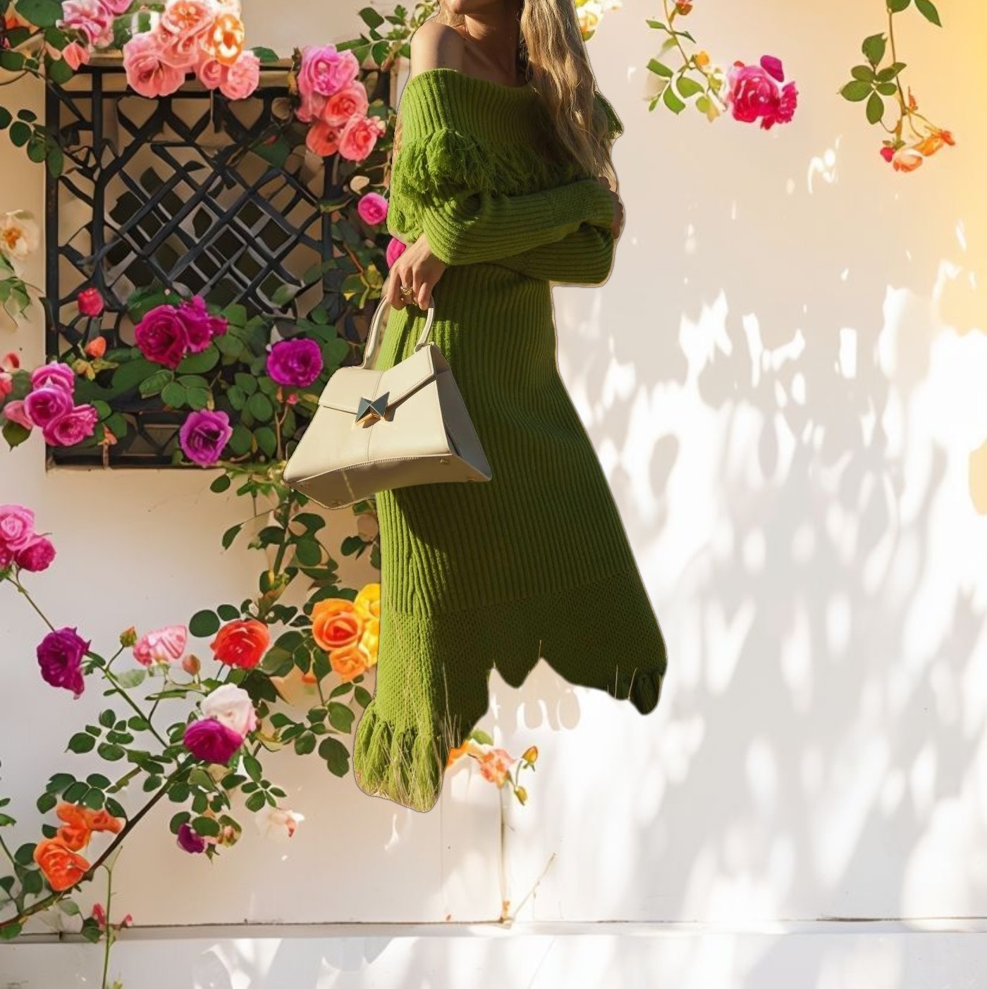 Bohemian Fringe Long Sleeve Knit Dress