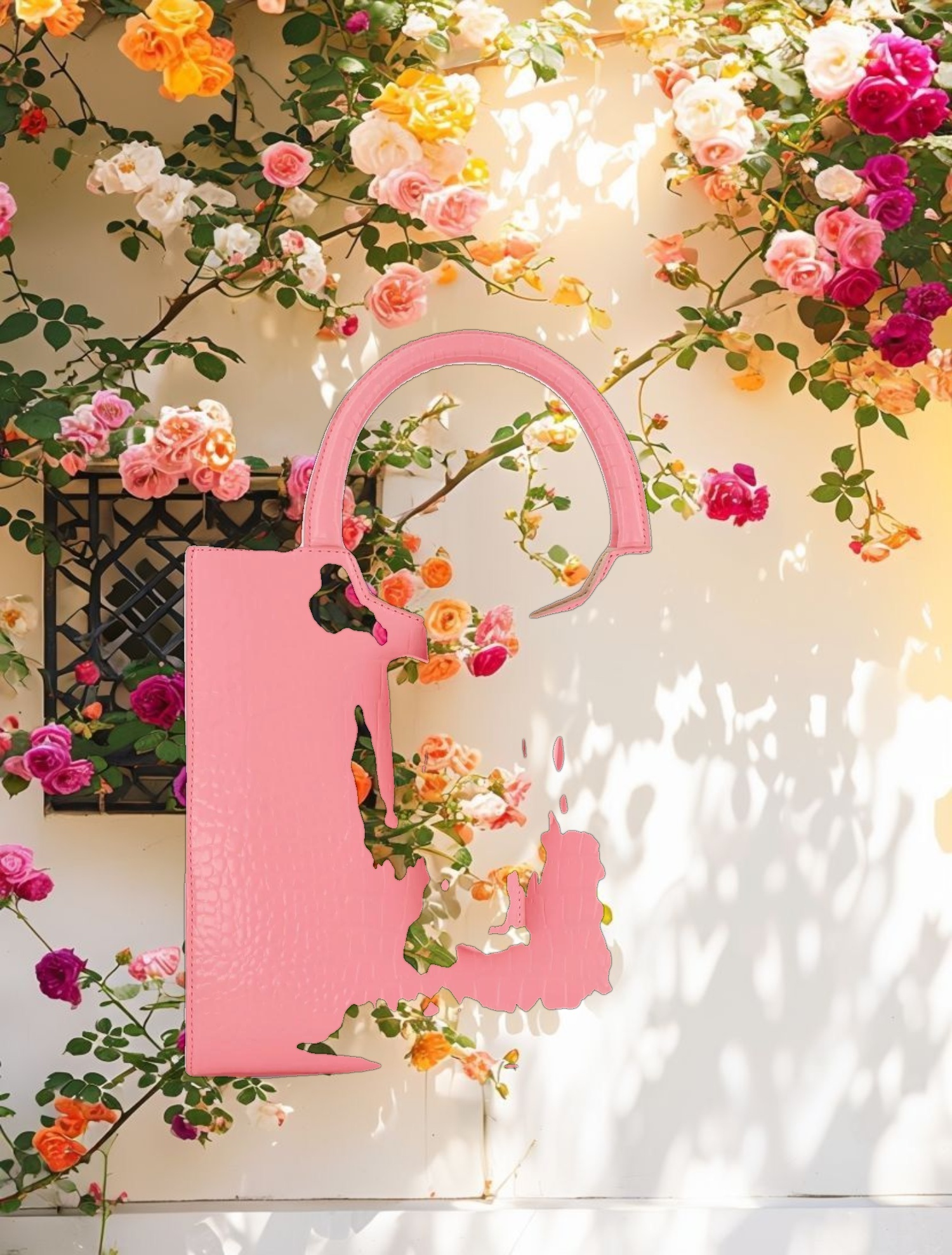 Buckled Medium Croco Hibiscus Leather Tote Bag with Detachable Strap