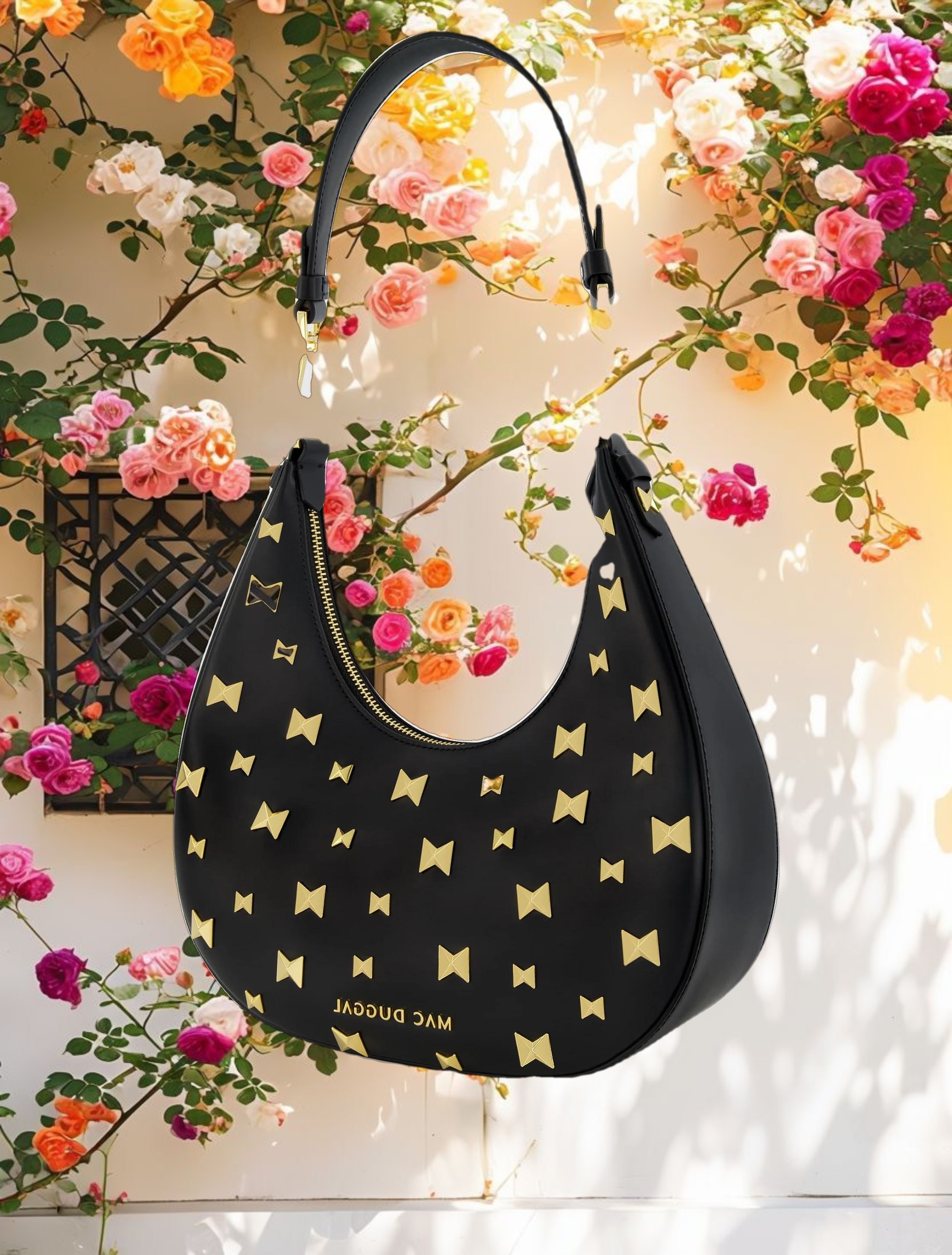 Leather Hobo Bag With Gold Hardware