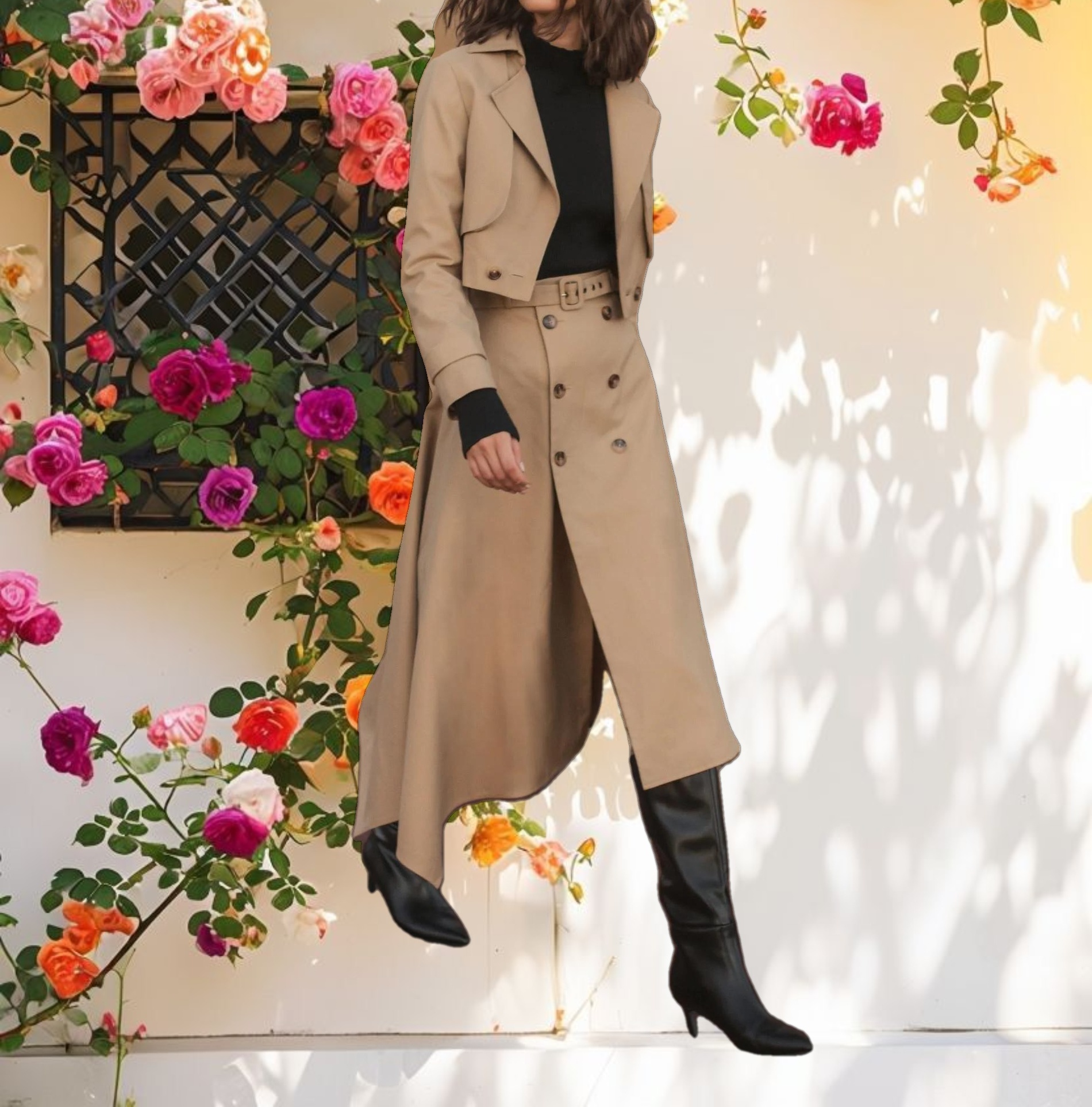 Twill Midi Skirt With Buttons