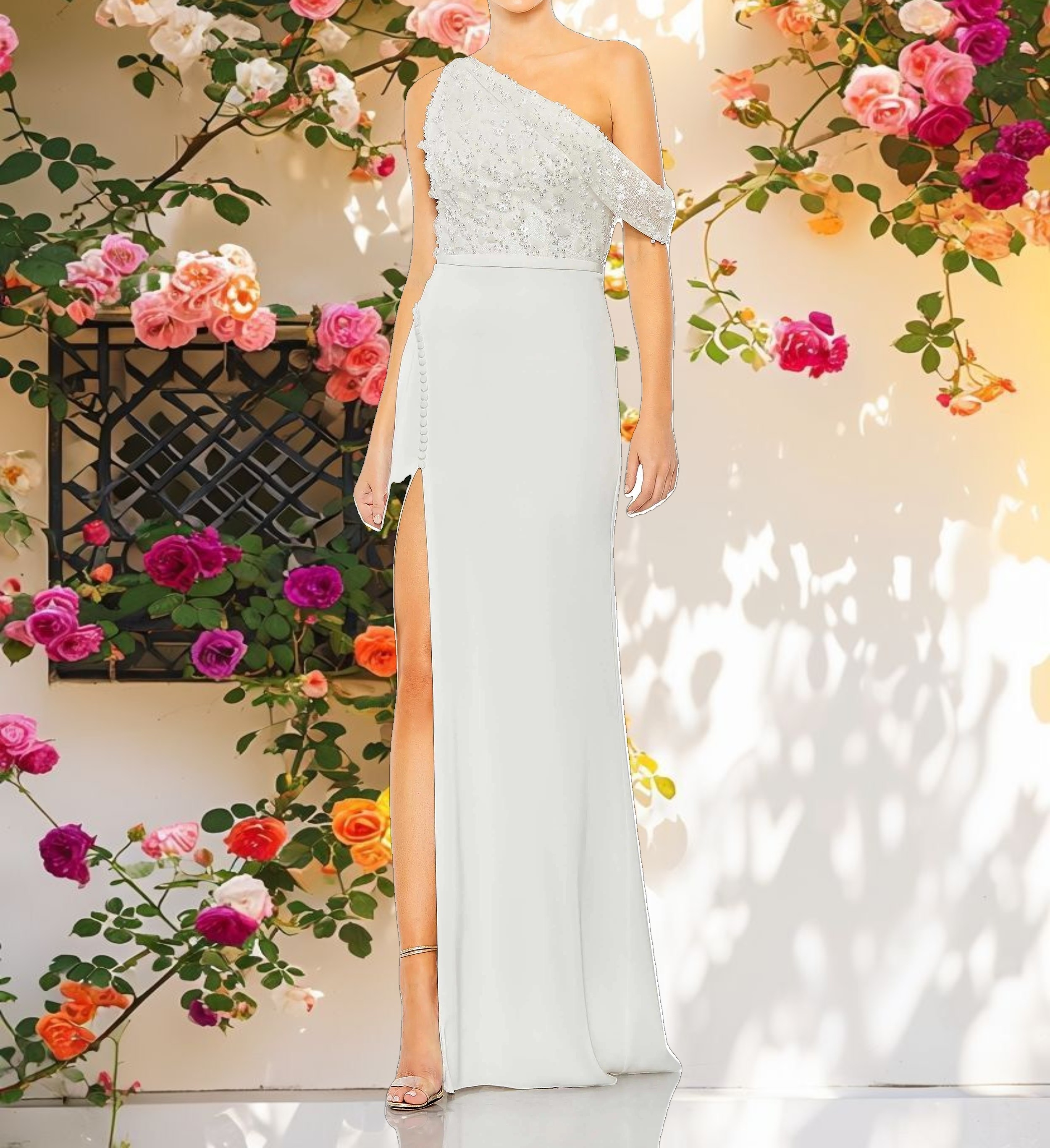 Embellished Drop Shoulder Column Gown
