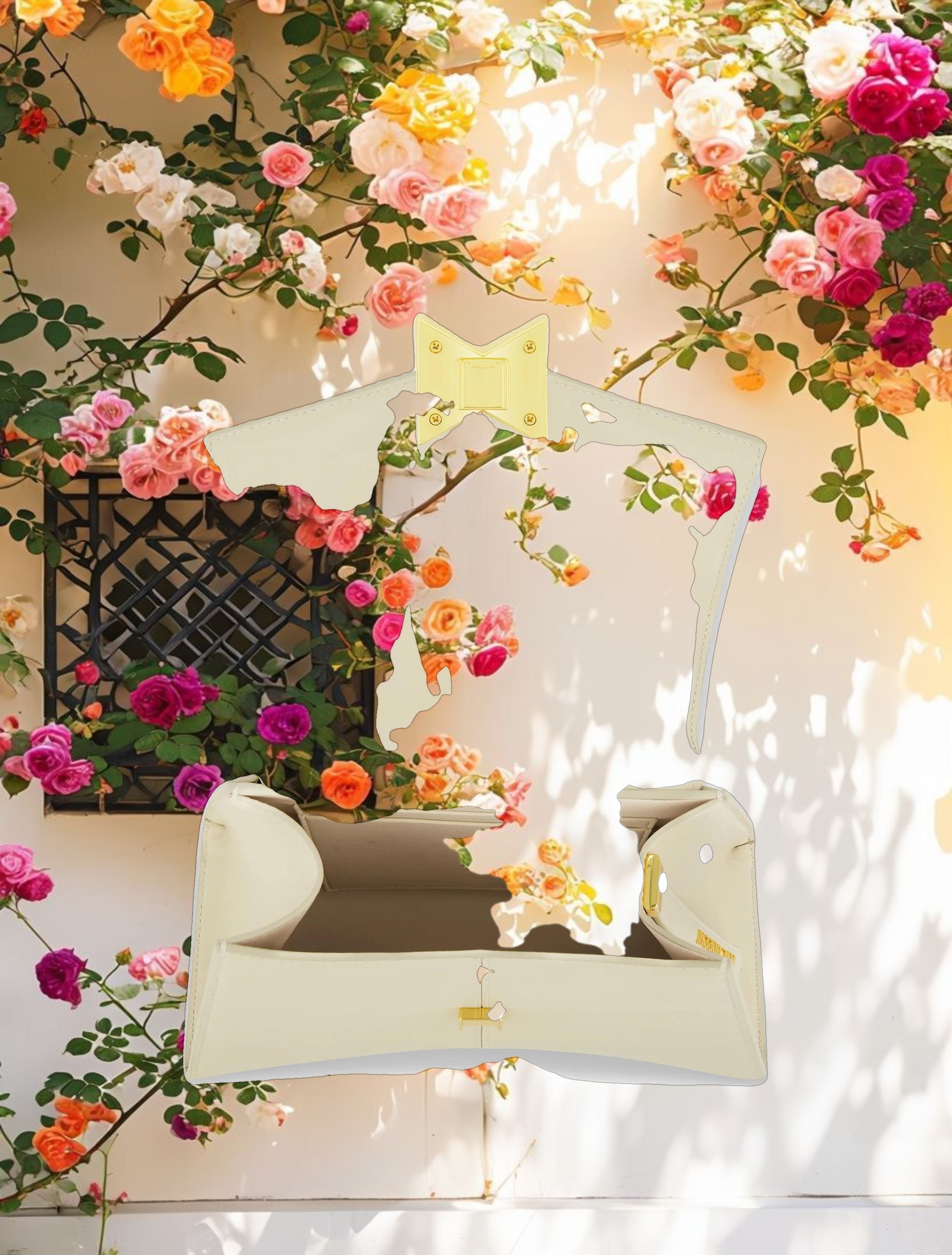 Medium Angular Ecru Leather Handbag With Gold Hardware