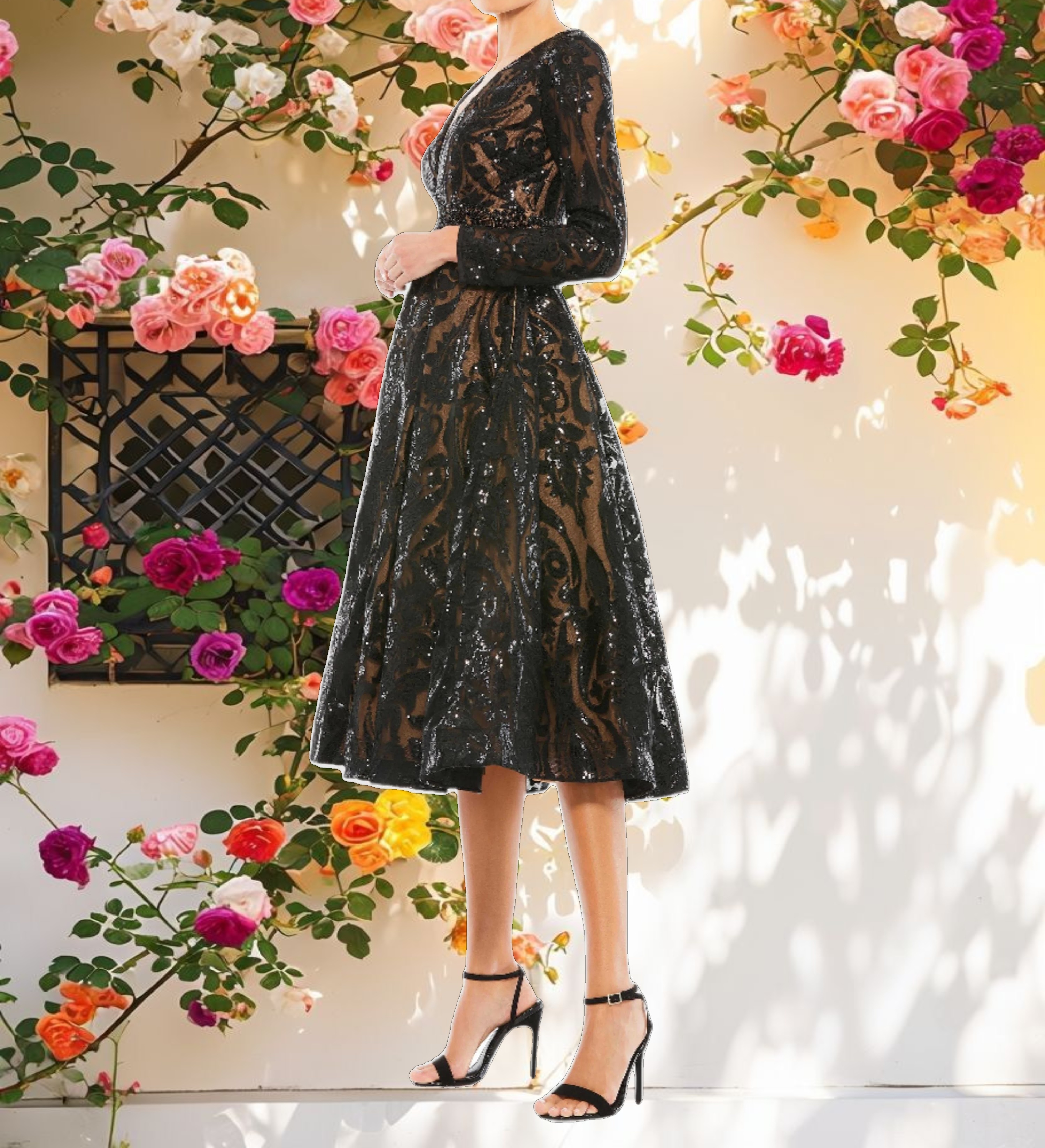 Sequin Embellished A Line Cocktail Dress