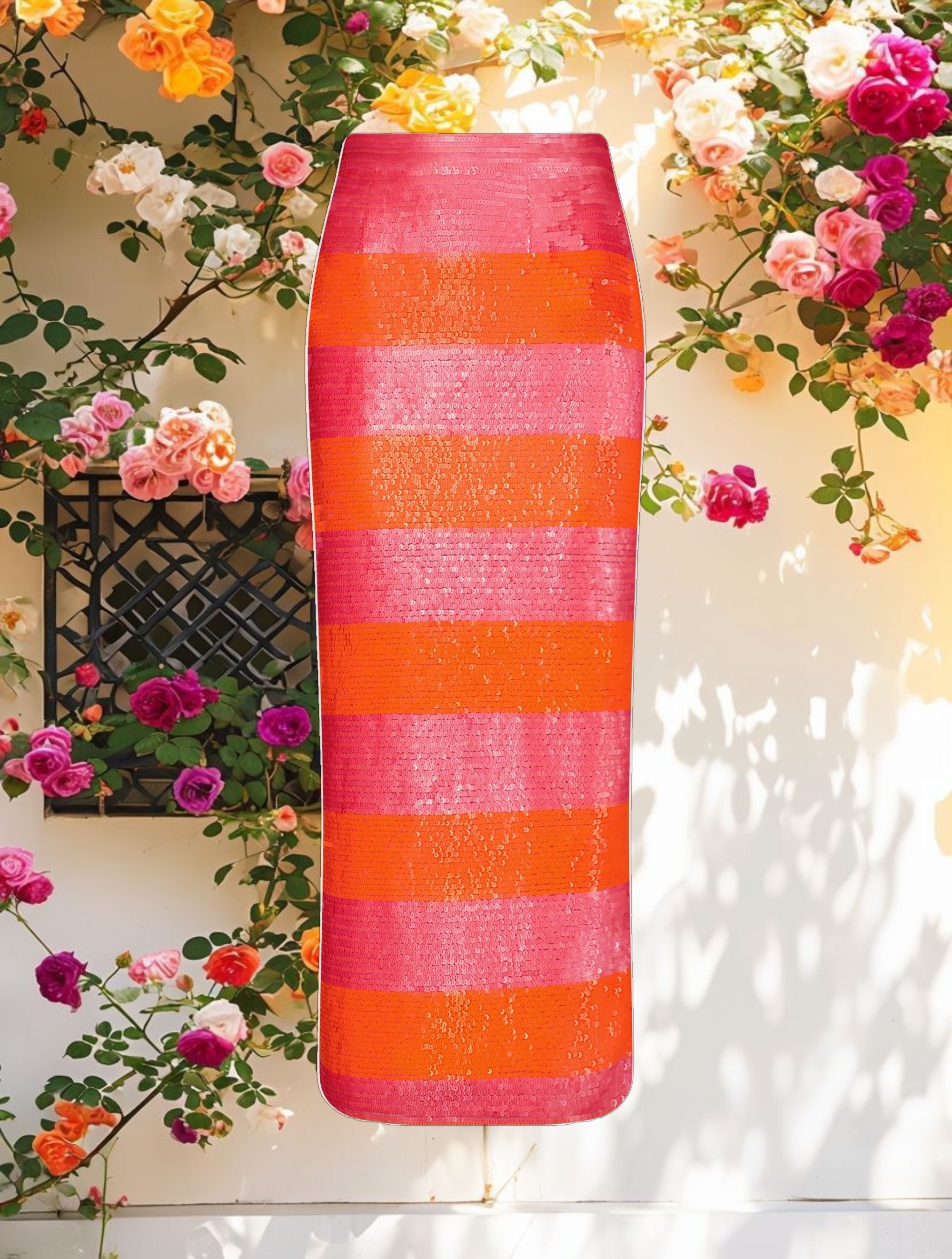 Classic Sequin Striped Midi Pencil Skirt