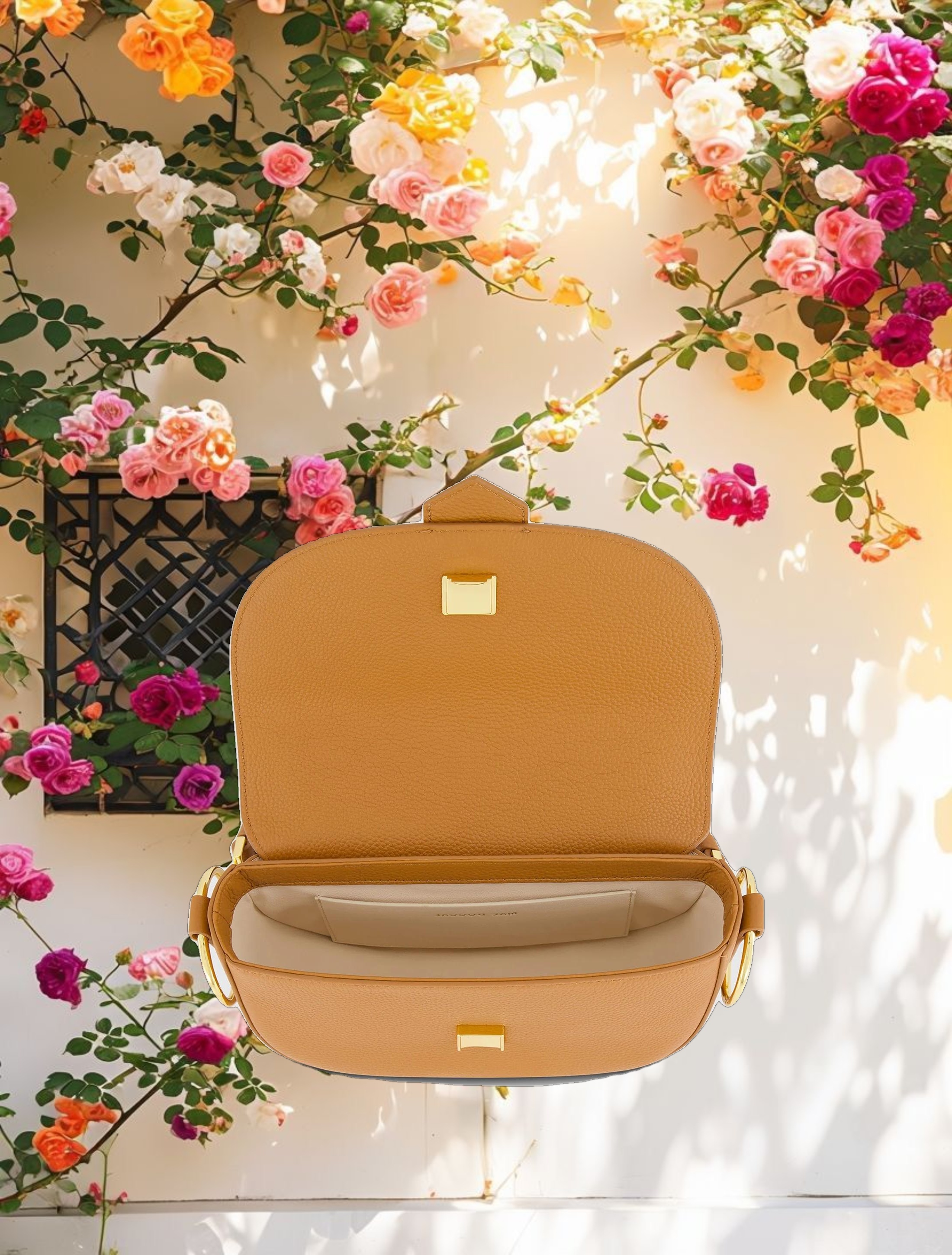 Grain Leather Saddle Bag With Gold Hardware