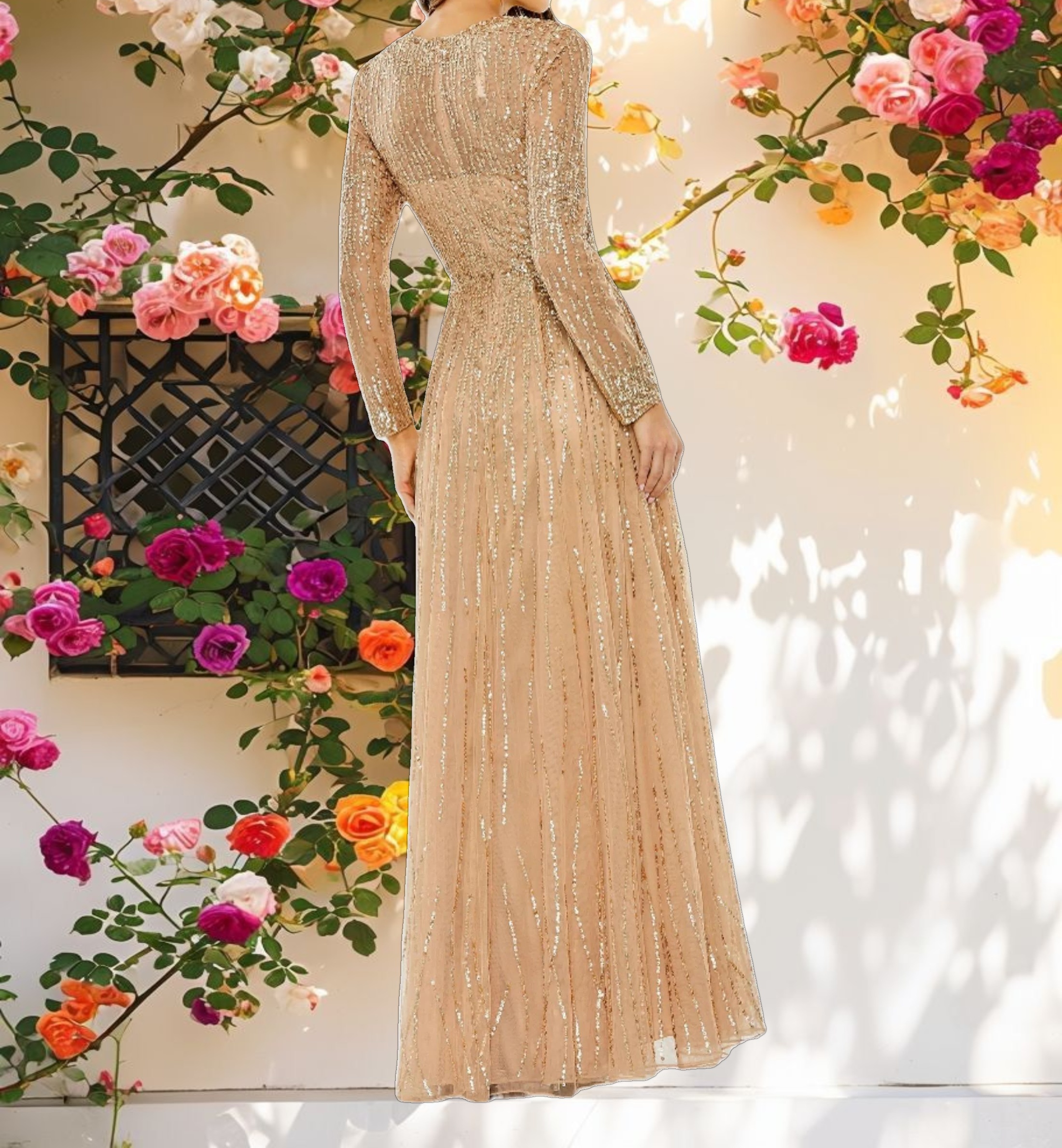 White Sparkle Fake High Neck Long Sleeve Dress