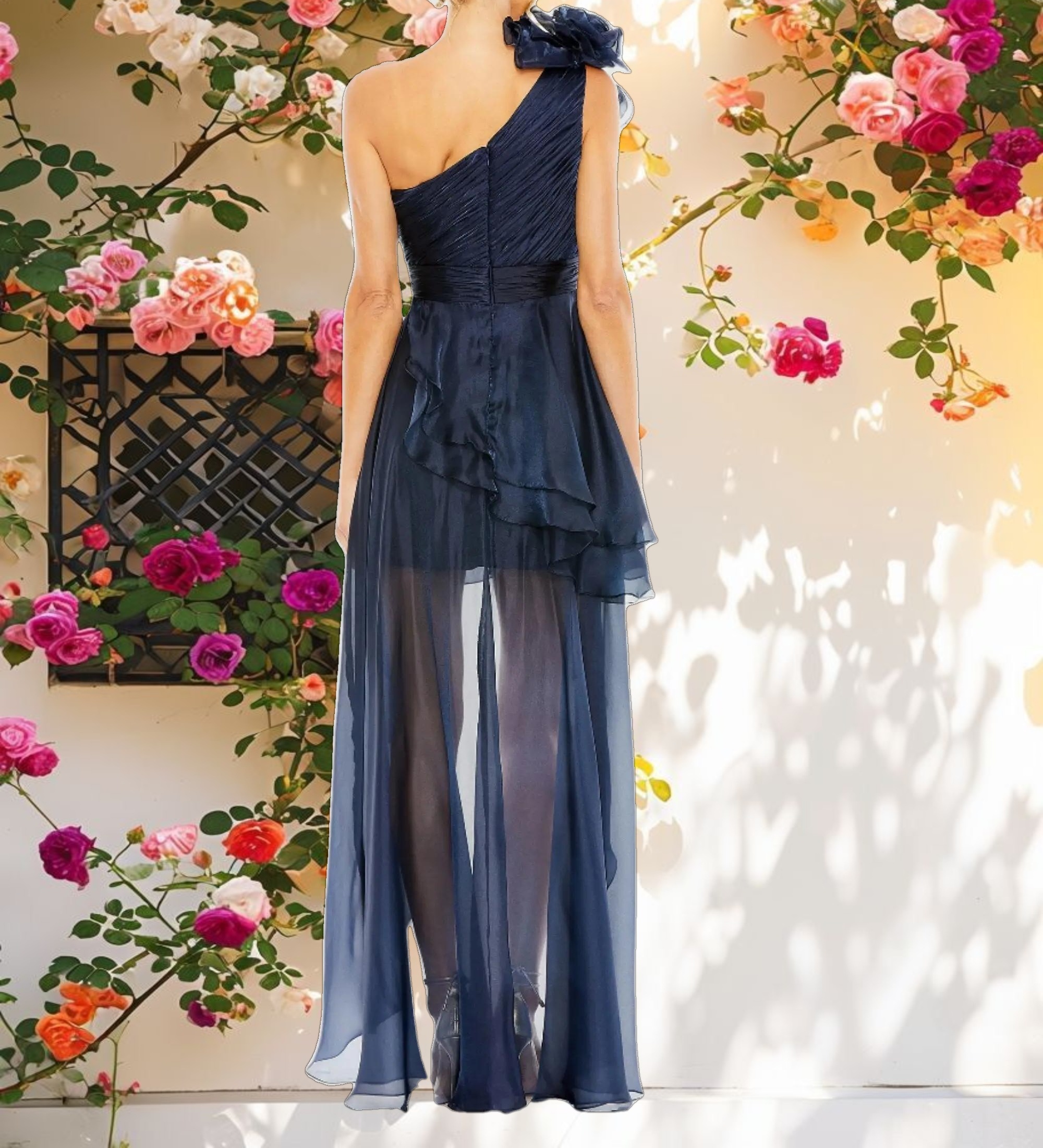 Blue Open Back Flared Dress